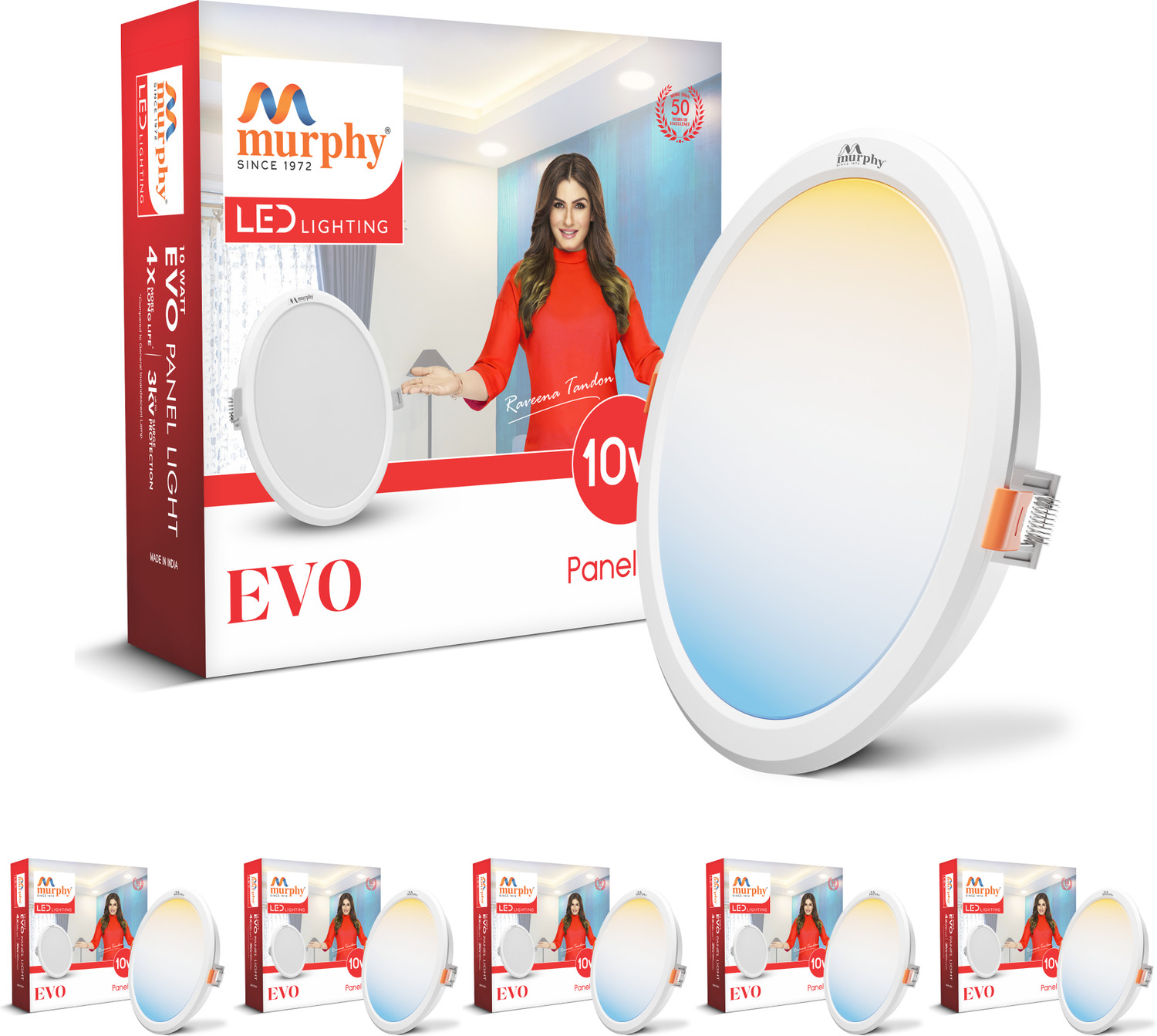 Image of MURPHY 10W EVO 3-in-1 LED Panel (Cool White /Warm White /Natural White, Pack of 6) Ceiling Light Ceiling Lamp