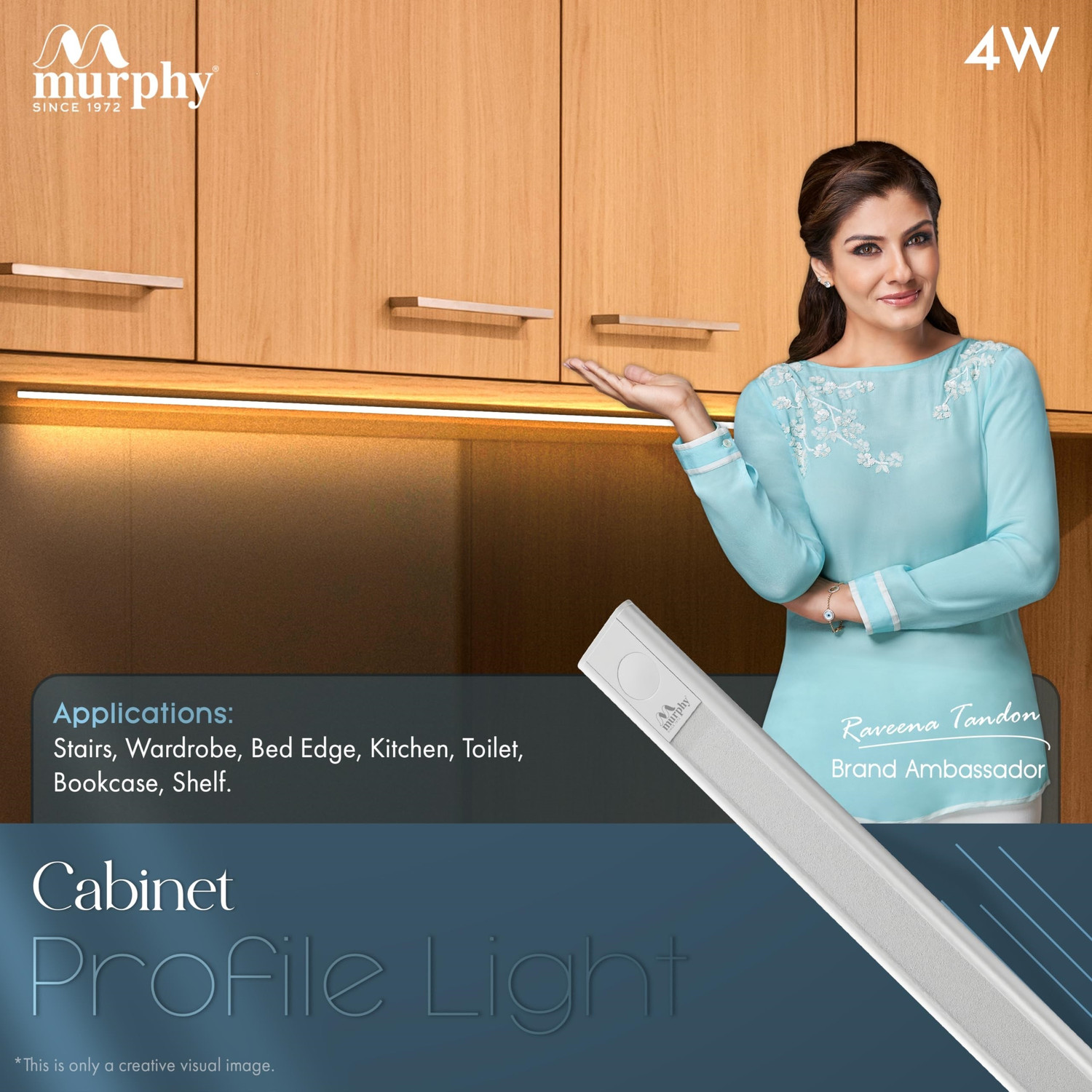 Image of MURPHY 1ft 4W LED Under Cabinet Profile Light, Cool White, Pack of 1 Track Light Ceiling Lamp (White)