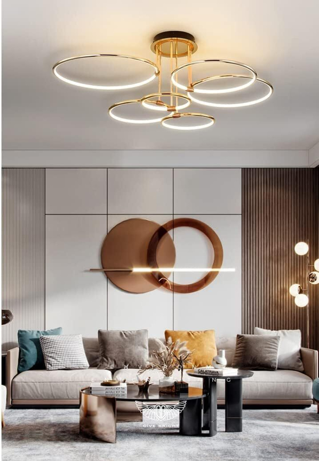 Image of Blissbells Modern LED Ring Chandelier for Dining Living Room, 6 Lights, Gold Body Chandelier Ceiling Lamp