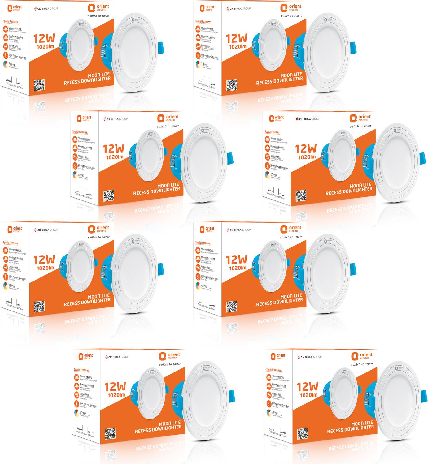 Orient Electric MoonLite 12W Round Recess Down Lighter, Cool White - Pack of 8 Downlighter Ceiling Light Ceiling Lamp