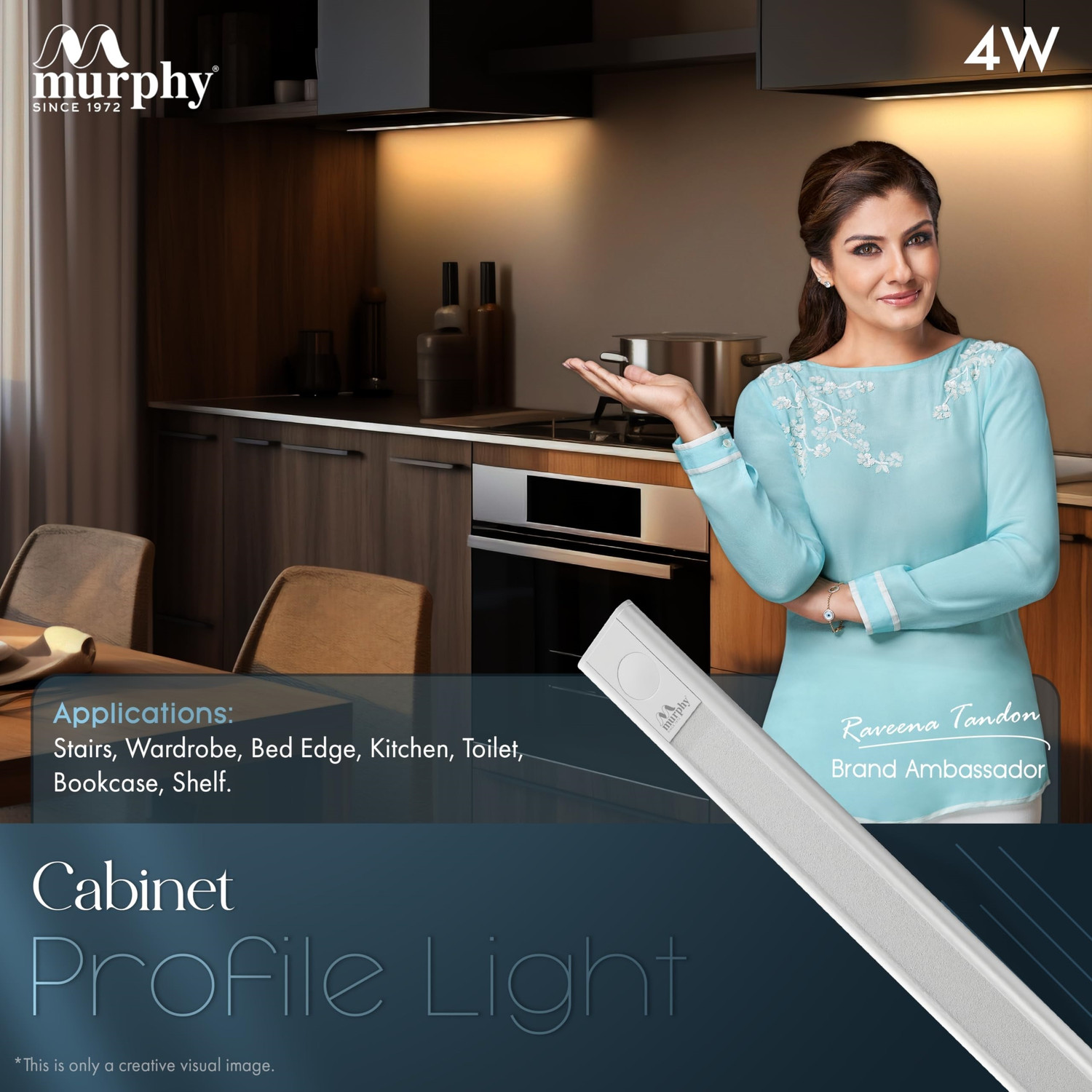 Image of MURPHY 1ft 4W LED Under Cabinet Profile Light, Cool White, Pack of 1 Track Light Ceiling Lamp (White)