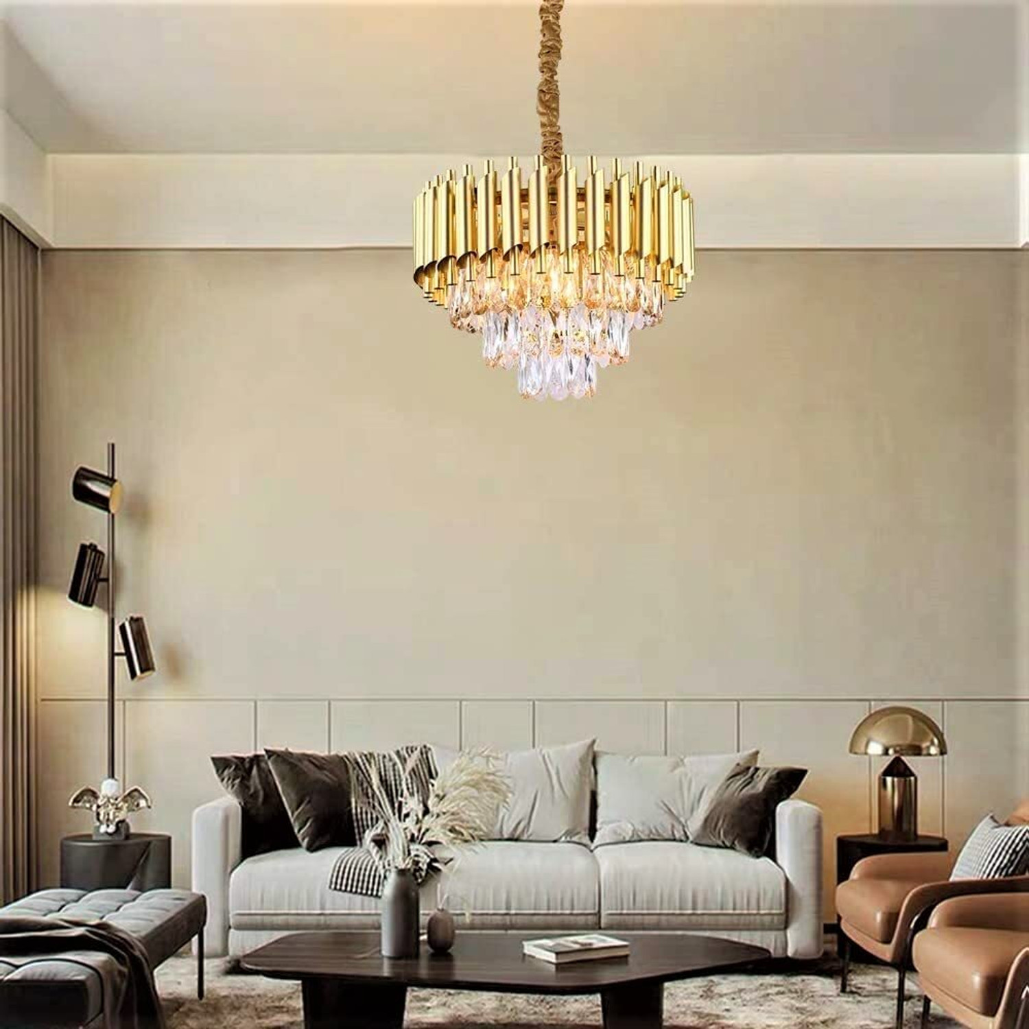 Image of Adwait 300mm Chandelier Hanging Ceiling Pendant Jhumar Ceiling Lamp (Colour, Gold ) Chandelier Ceiling Lamp