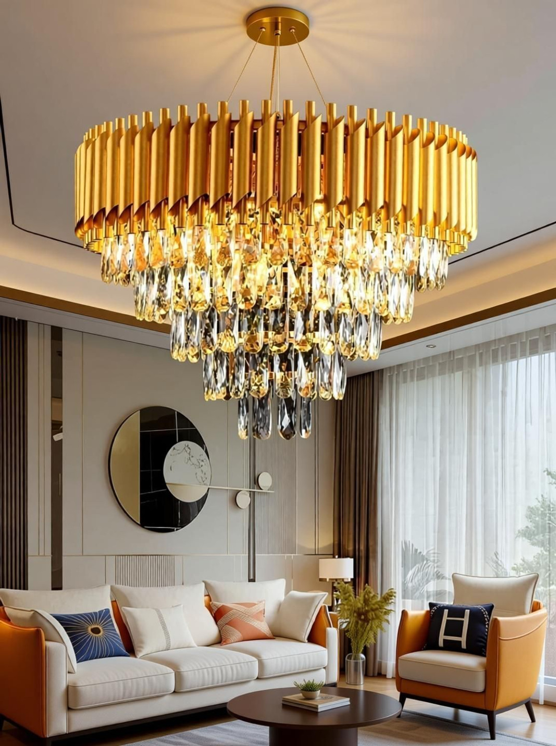Image of KAYUV Crystal Gold polish metal 500mm chandelier hanging ceiling pandent jhoomar Chandelier Ceiling Lamp