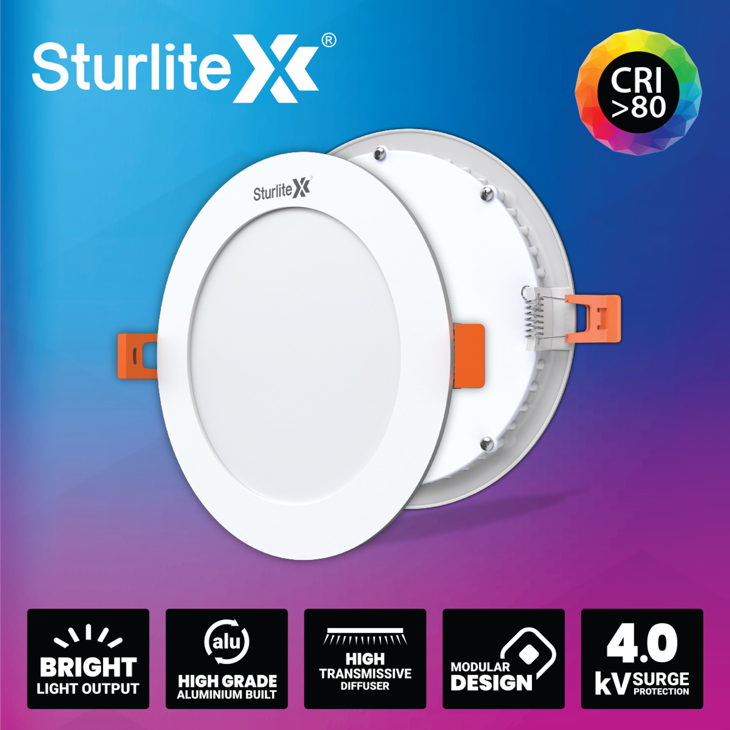Image of Sturlite Eco LYF 15W Round LED Downlight - (Pack of 2) Ceiling Light Ceiling Lamp