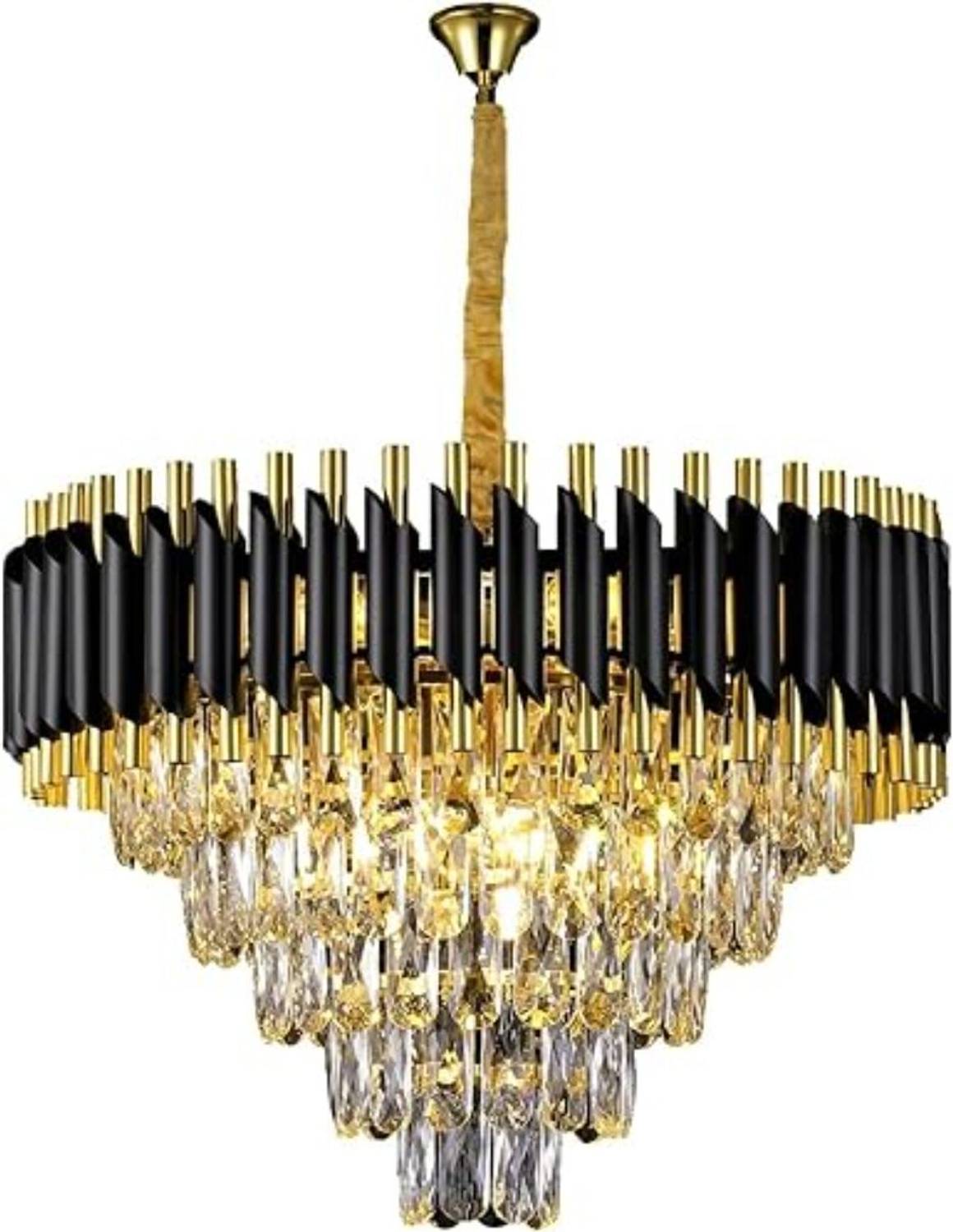 Adwait Modern 5-Tiers Crystal Pendant Light Black Gold Round Ceiling Light Fixture Chandelier Ceiling Lamp