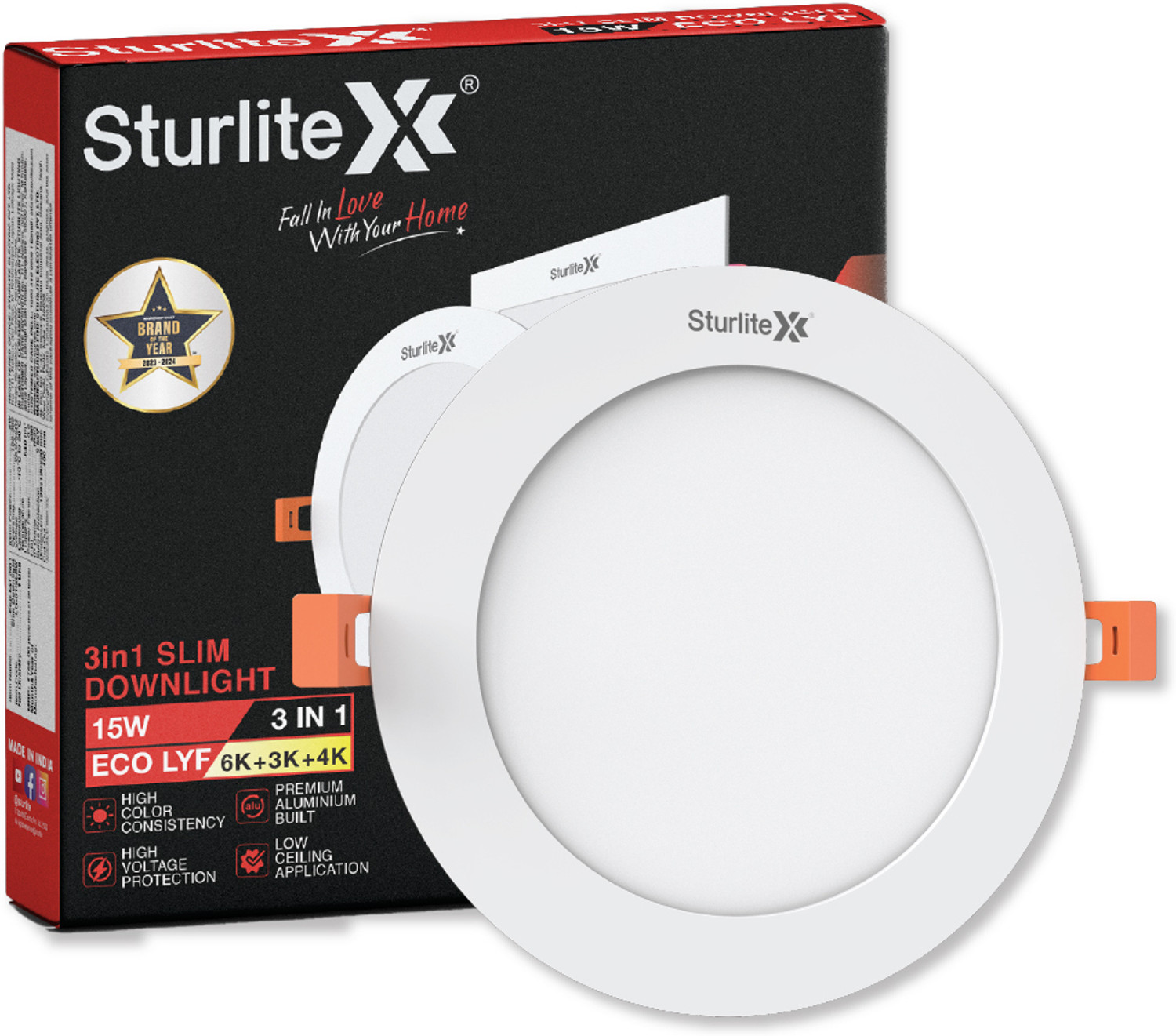 Image of Sturlite Eco LYF 15W (3 in1) Round LED Downlight - (Pack of 1) Ceiling Light Ceiling Lamp
