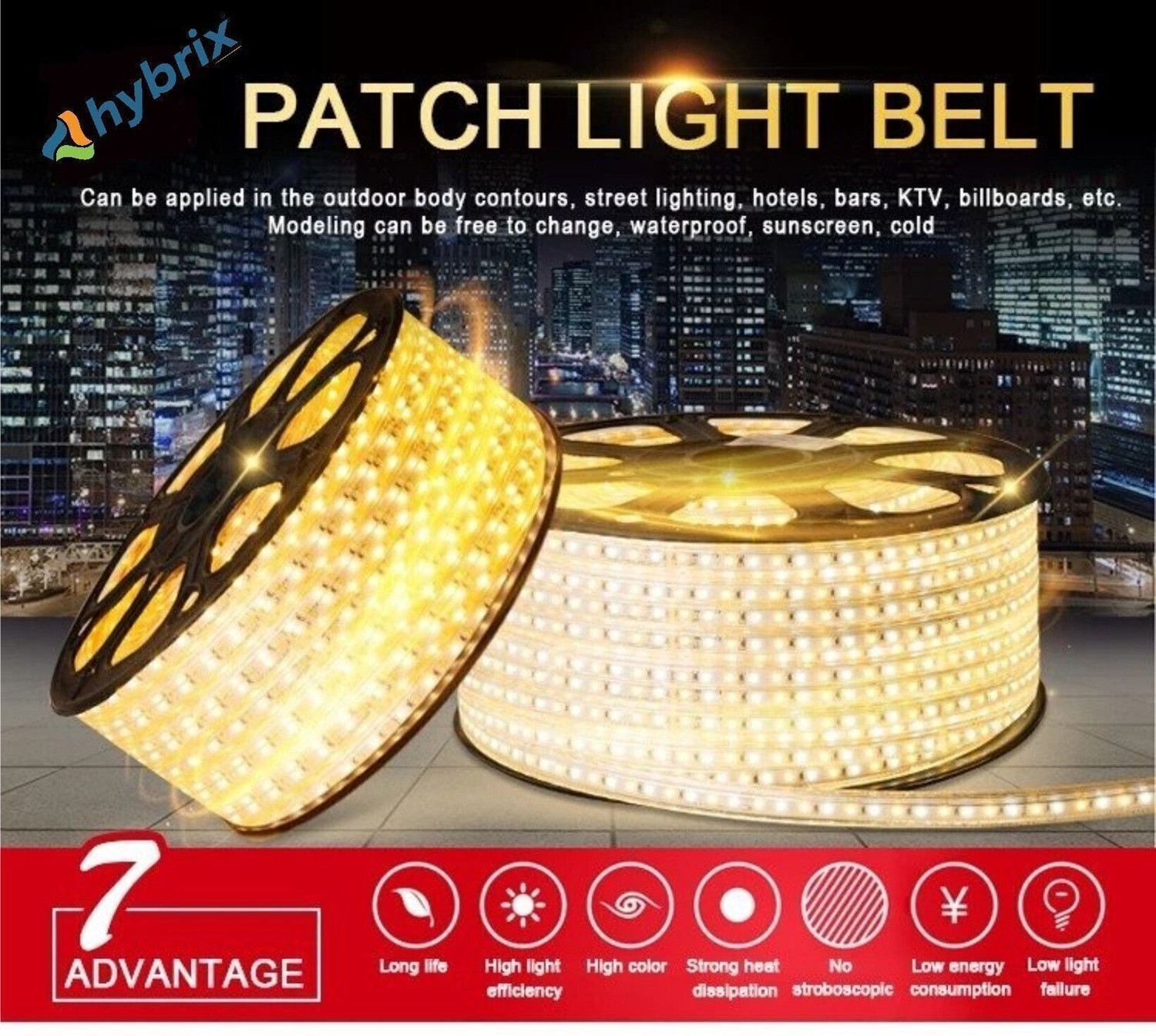 Image of Hybrix LED Ceiling Light (6 Mtr. Roll) Cove Rope Light, Strip Light, Double Row SMD 5730 LED (72 LEDs /Mtr), Waterproof IP67 & Flexible With AC Adaptor Plug, Direct 220v AC, Natural Warm White Color. Recessed Ceiling Light Ceiling Lamp
