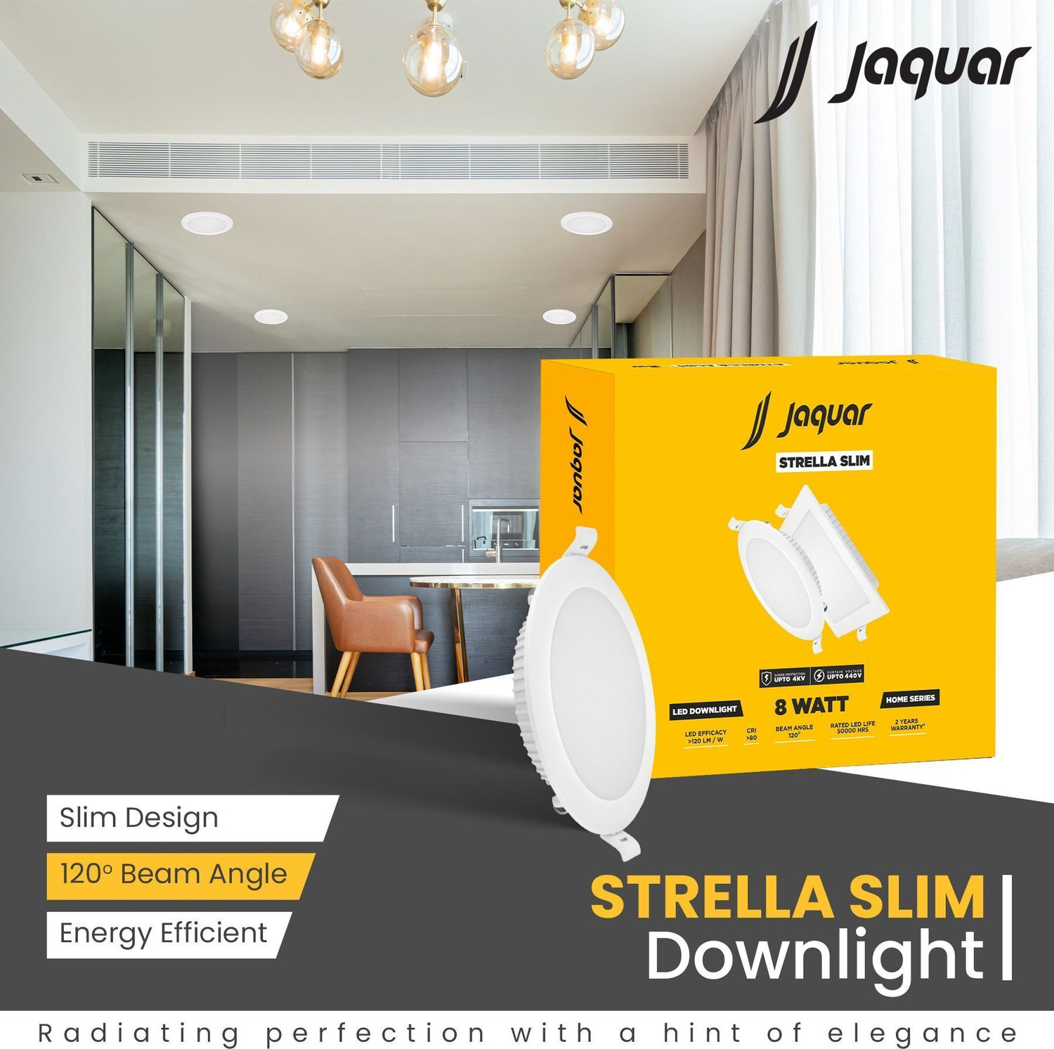 Image of Jaquar Strella Slim 8W Round Recess Down Light - Warm White (Pack of 1) Ceiling Light Ceiling Lamp