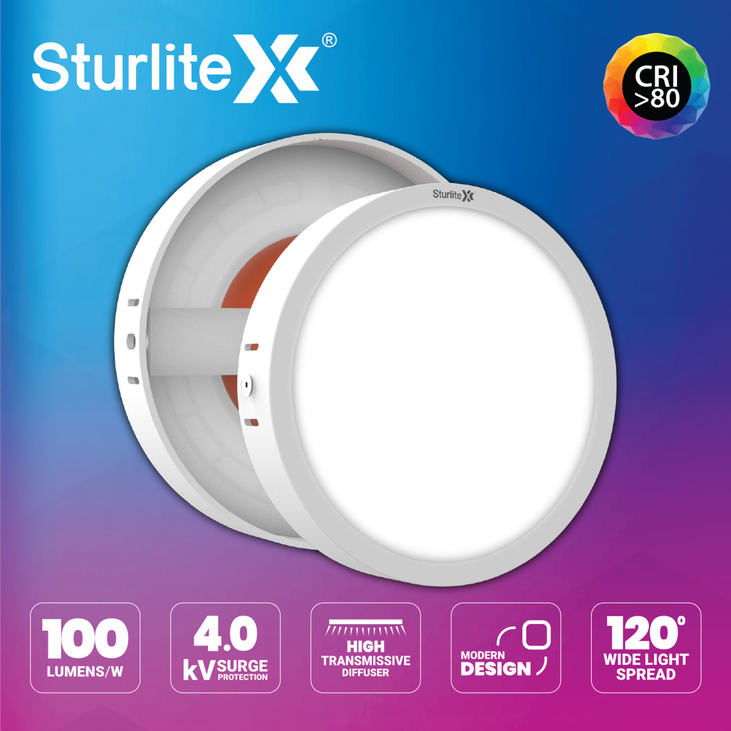 Image of Sturlite S-FIT 12W Round LED Surface Light - (Pack of 2) Ceiling Light Ceiling Lamp