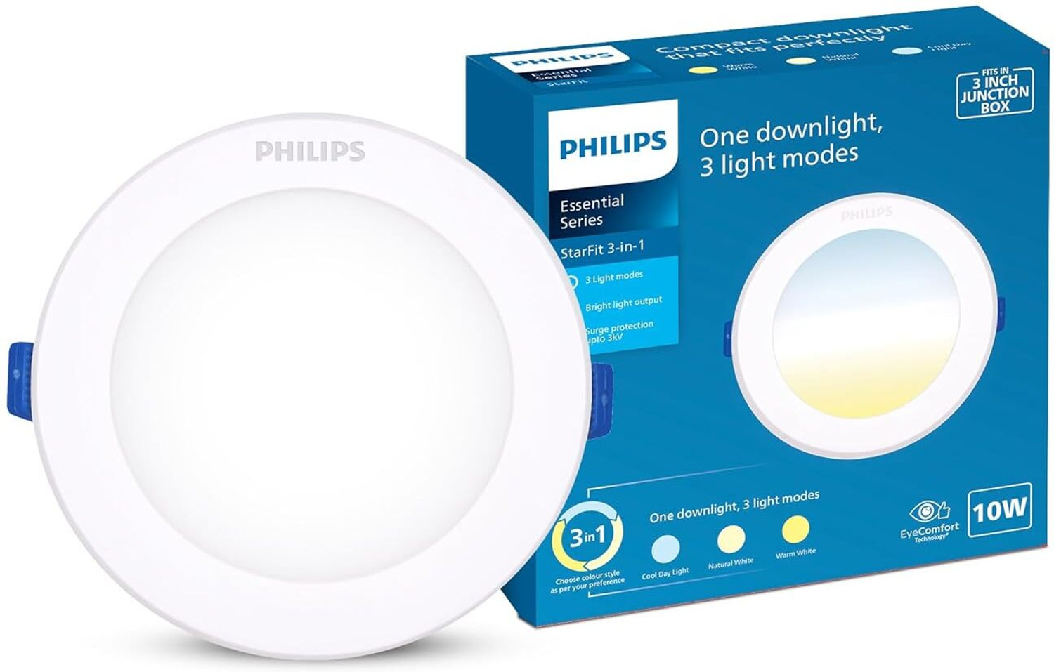 Image of PHILIPS Star Fit 3in1 LED DL 10W Ceiling Light Ceiling Lamp (White)