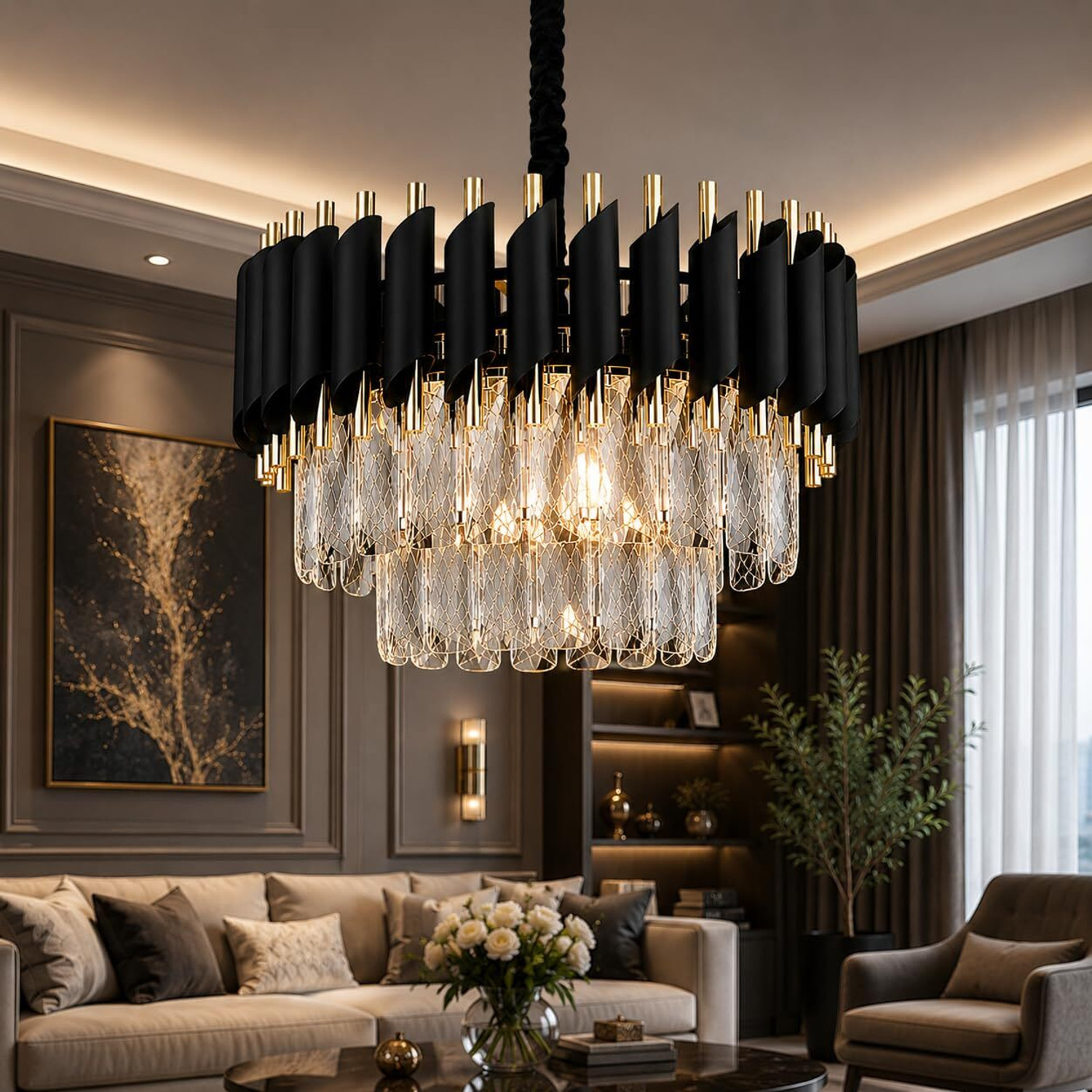 Image of Adwait 300MM Black Gold Moving chandelier. Chandelier Ceiling Lamp