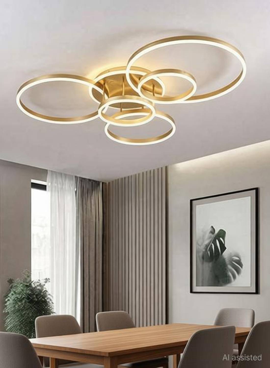 Blissbells 5 Light Golden Body Modern LED Ring Chandelier for Dining Living Room Lamp Chandelier Ceiling Lamp