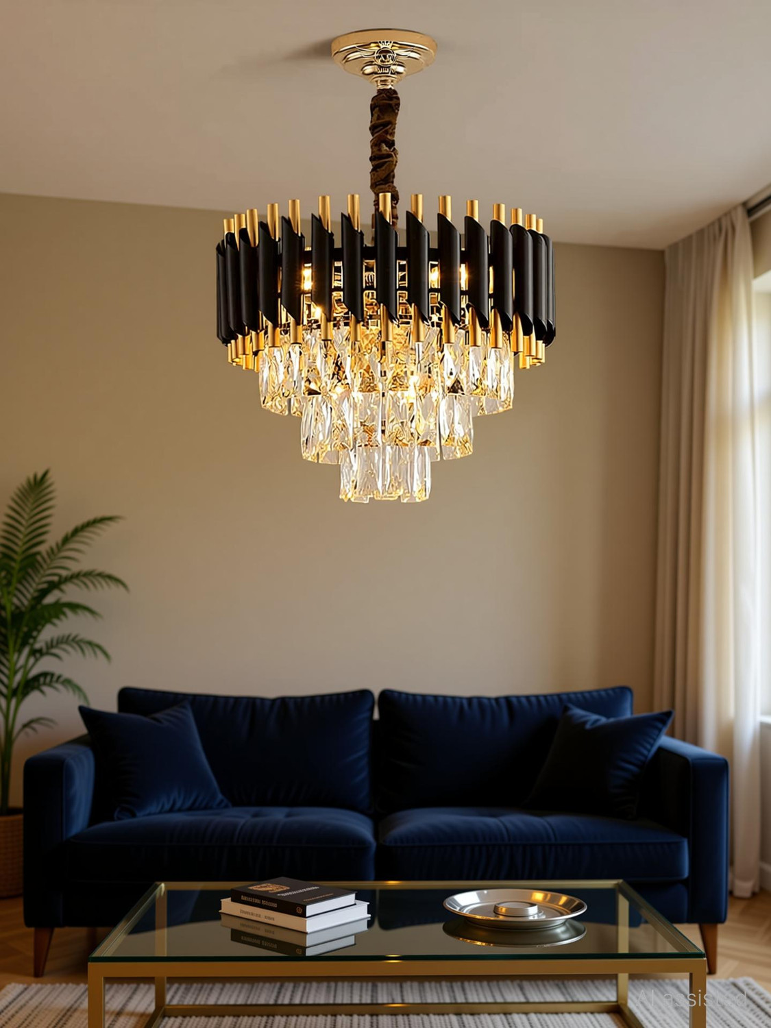 Image of ayriv Crystal Polish Metal 400mm Hanging Pendant Jhoomer Chandelier Ceiling Lamp