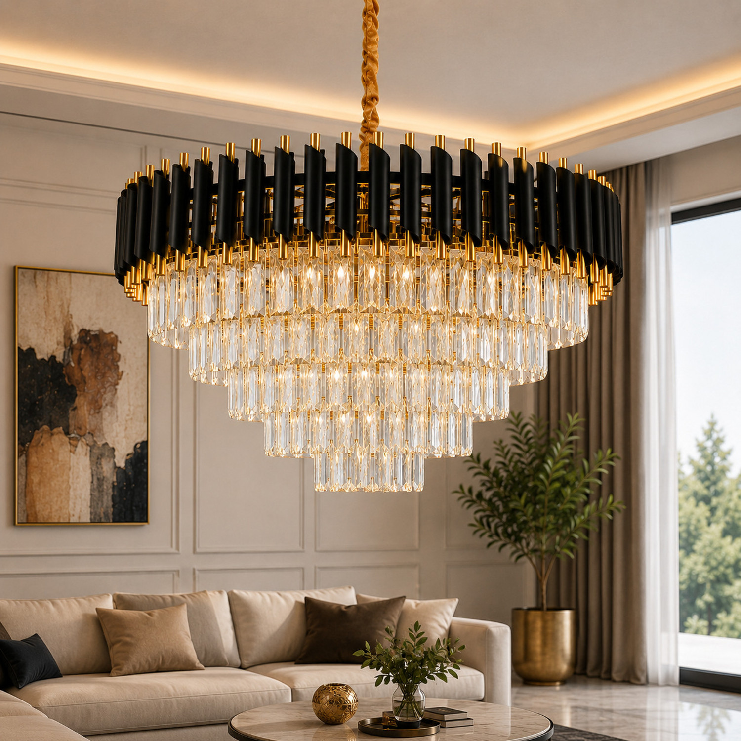 Image of Adwait Crystal Polish Metal 600mm Chandelier Light Pendant Jhoomar For Hall, Bedroom Chandelier Ceiling Lamp