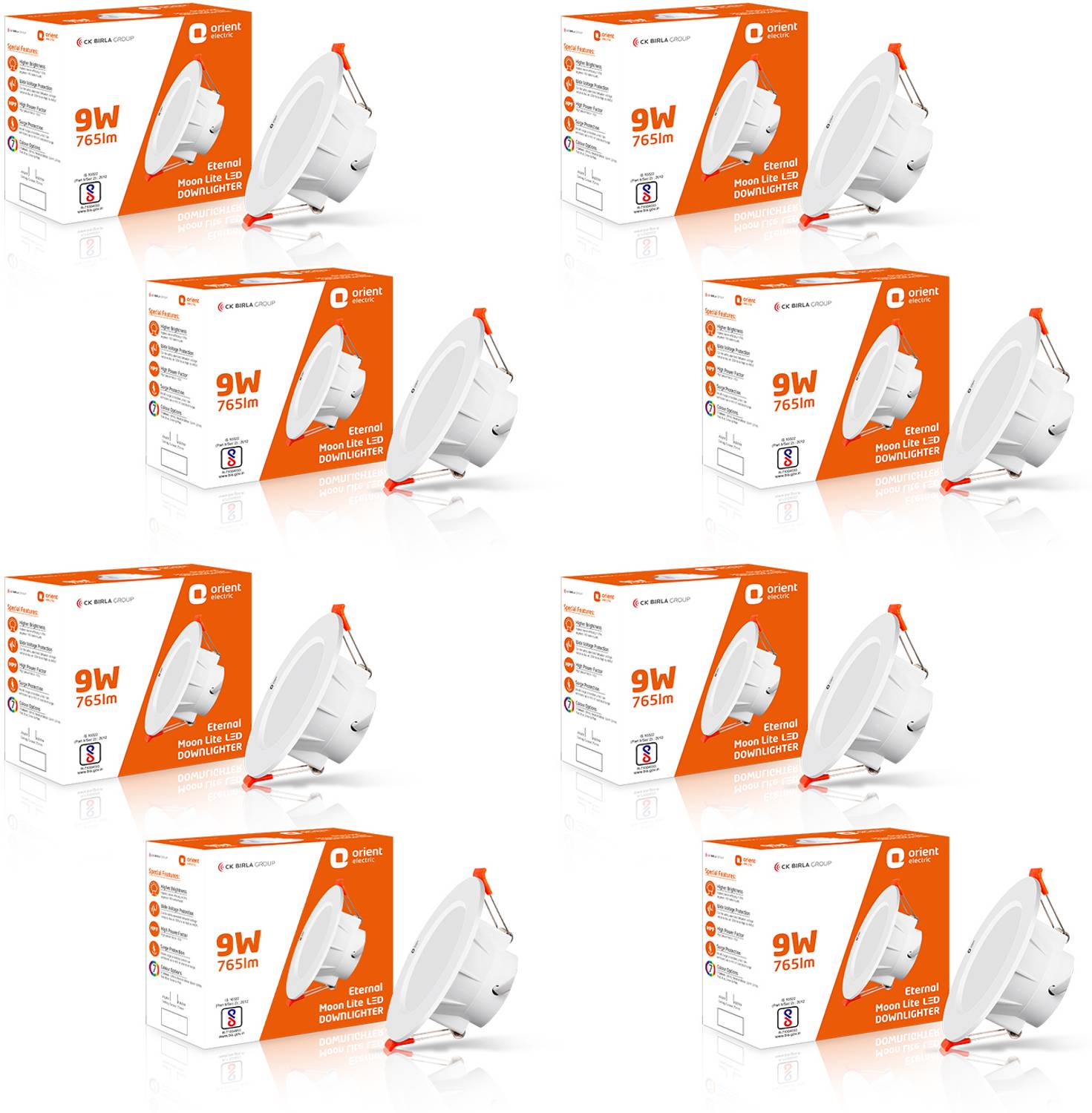 Orient Electric Eternal Moonlite 9W Downlighter - Cool White, Pack of 8 Downlighter Ceiling Light Ceiling Lamp