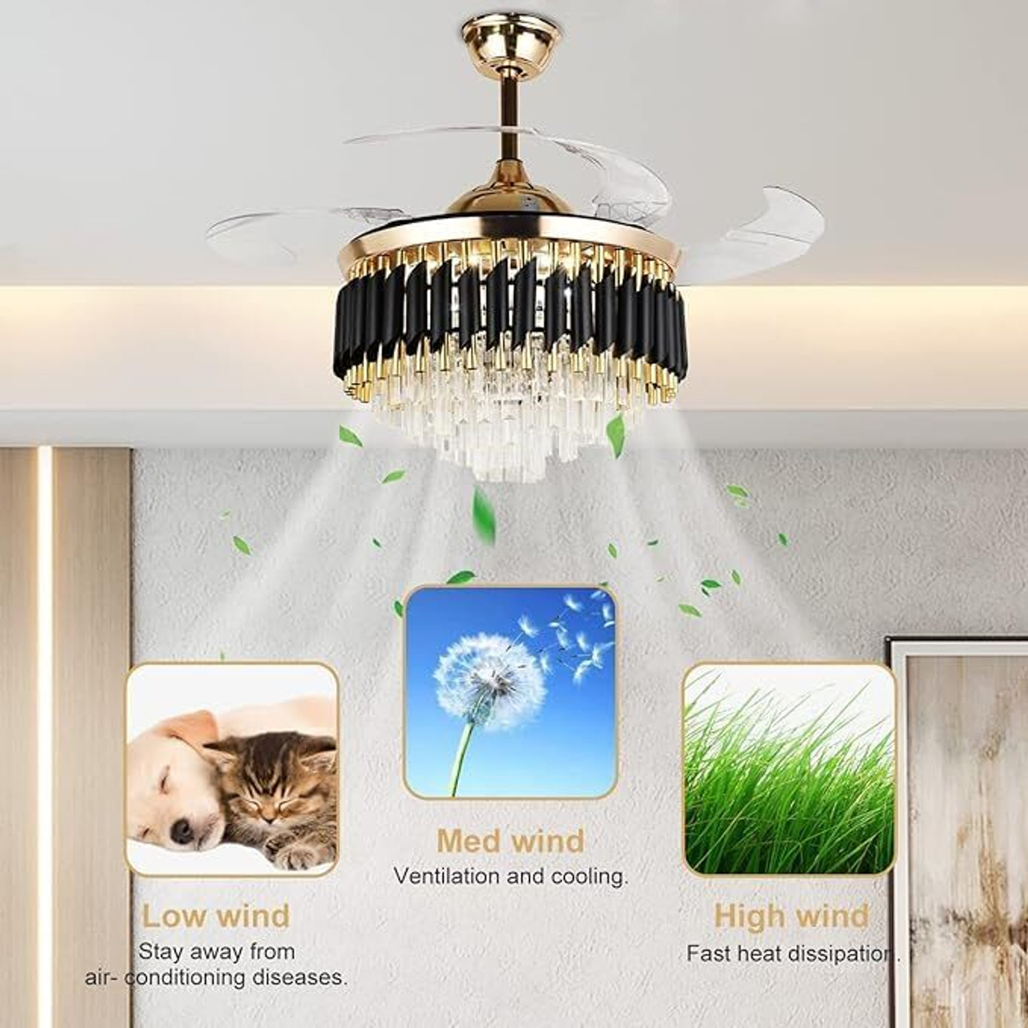 Image of SEETASTIC Luxury Decorative BG Chandelier with Fan Ceiling Light Ceiling Lamp