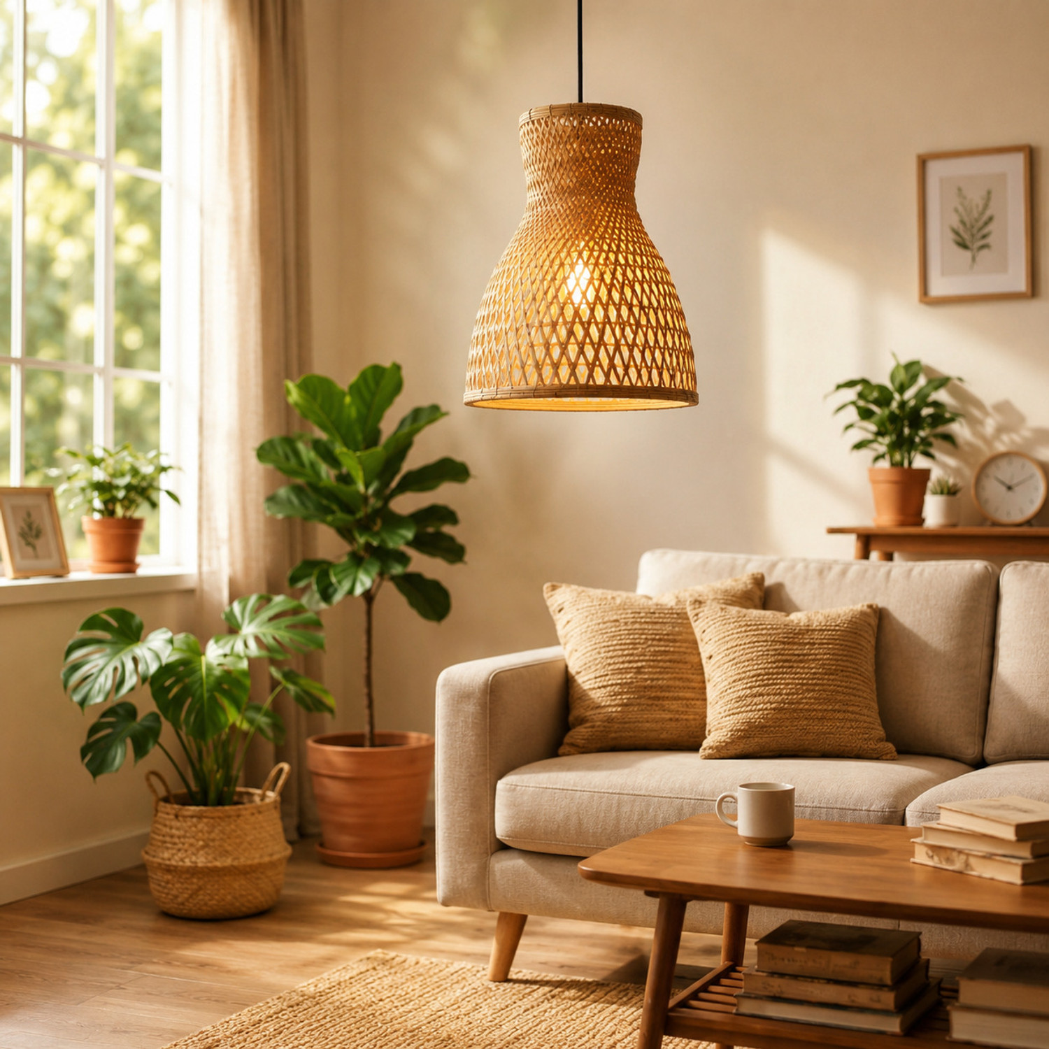 Image of INDIACRAFT Bamboo Flore Lamp Chandelier Ceiling Lamp