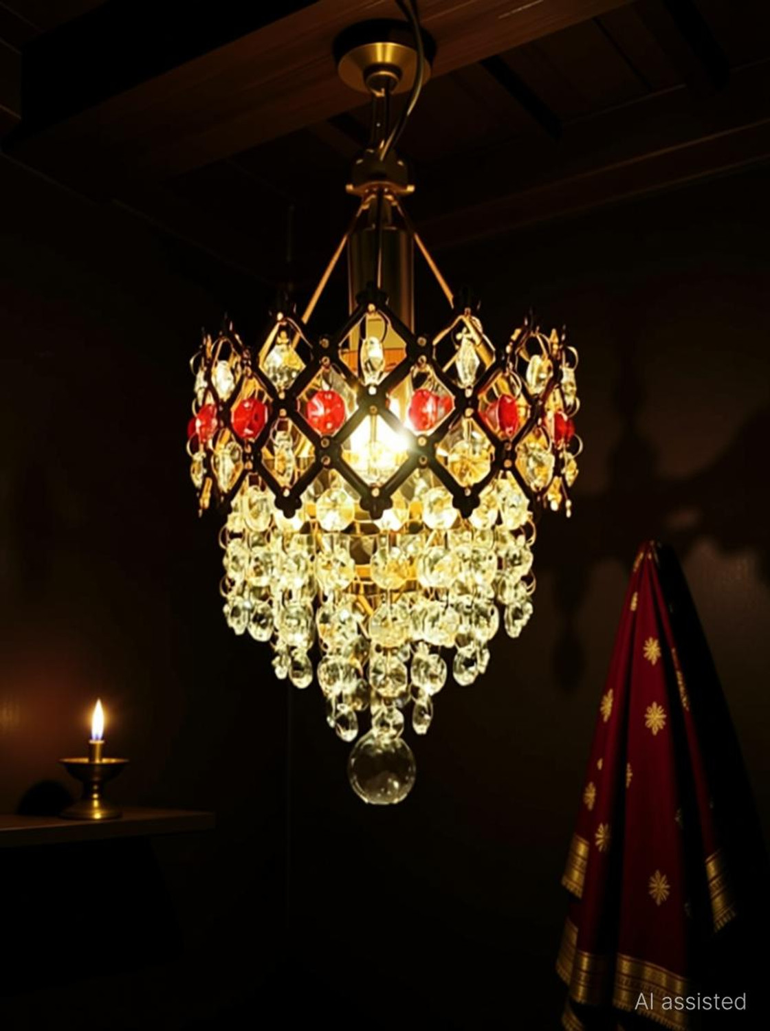 Image of BILAL ANSARI 160MM Jhoomer RED NUG GLOSSY LOOK CHANDELIER CEILING LAMP WITH DECENT LIGHT Chandelier Ceiling Lamp Chandelier Ceiling Lamp