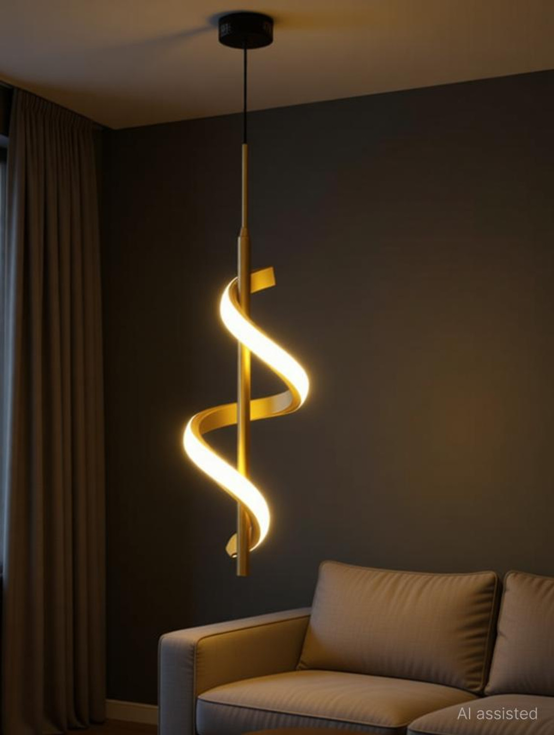 Image of SWIATLO Luxury Gold Spiral LED Light | Modern Artistic Hanging Lamp for Living Room Pendant Lamp Ceiling Lamp