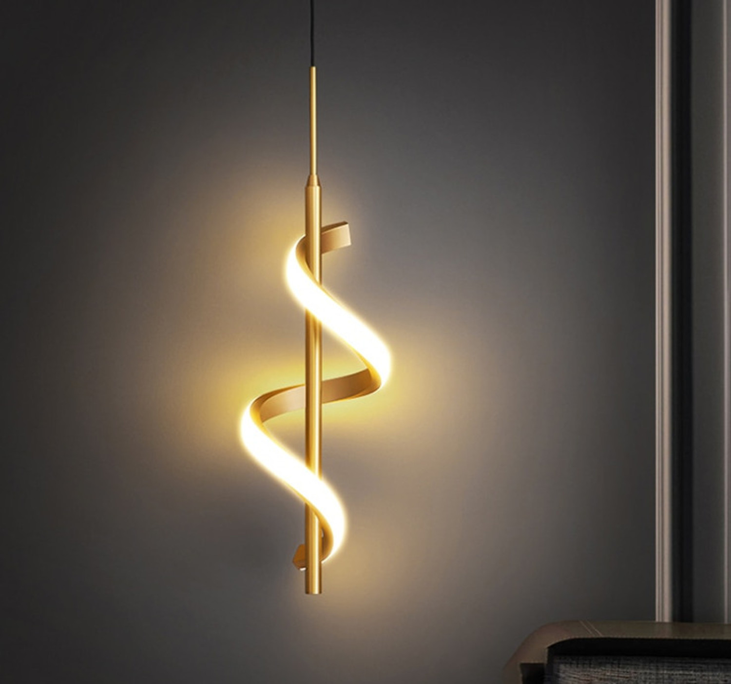 Image of SWIATLO Luxury Gold Spiral LED Light | Modern Artistic Hanging Lamp for Living Room Pendant Lamp Ceiling Lamp
