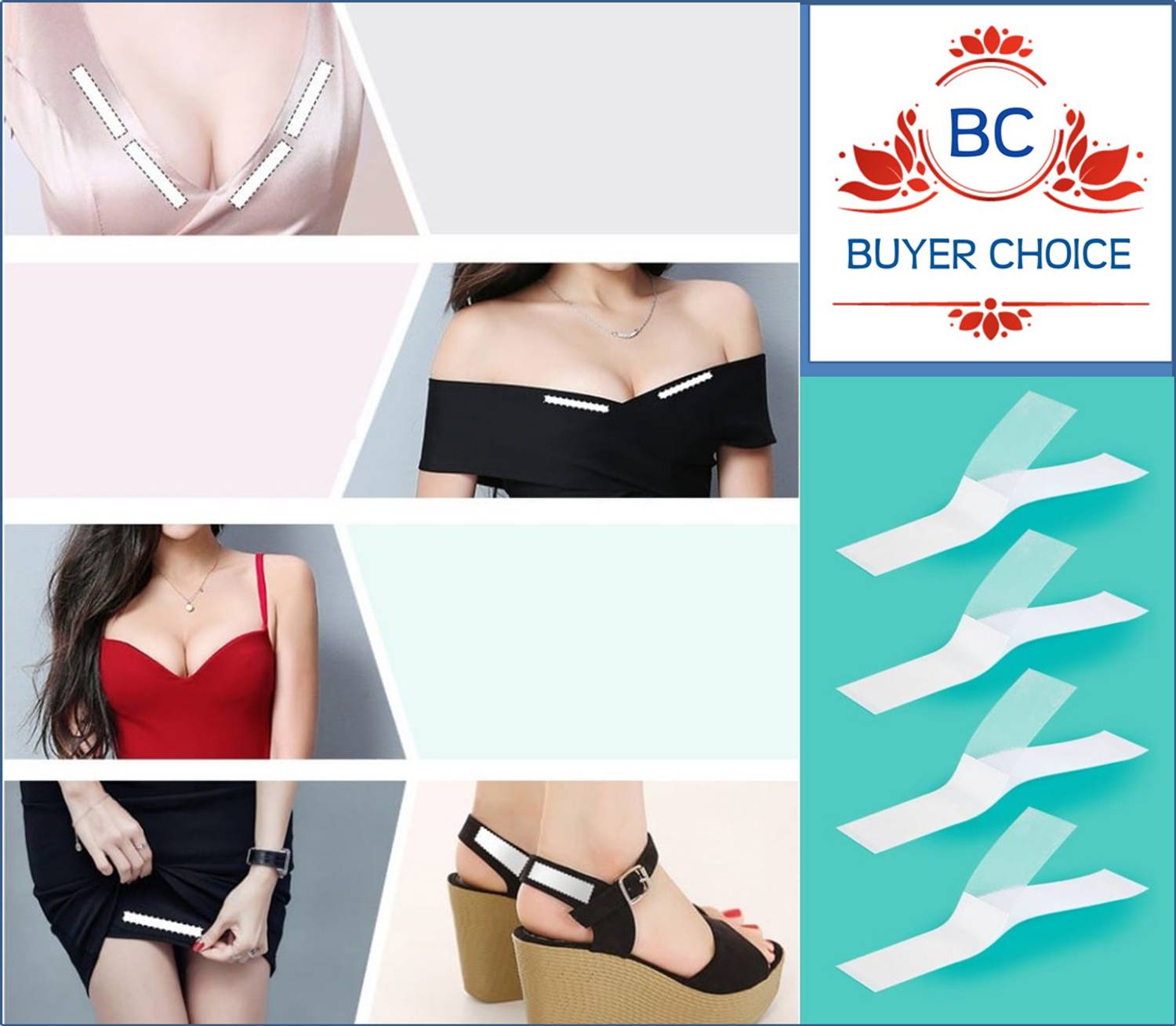 Buyer Choice Premium Quality Double sided skin & clothing Fashion Beauty Tape,Strong Adhesive Fabric and Skin Friendly,Gentle to stick on Skin & clothes Both For Men & Women Traceless Tape for women Backless, Strapless Dresses, Hidden Bra Straps (Manual)