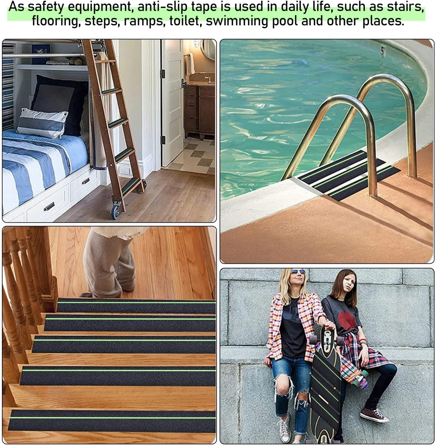 Image of Lifewit Anti Slip Grip Tape with Green Stripe Non Slip Adhesive Stair Treads,Tread Step Dispenser ‎Linen (Manual)