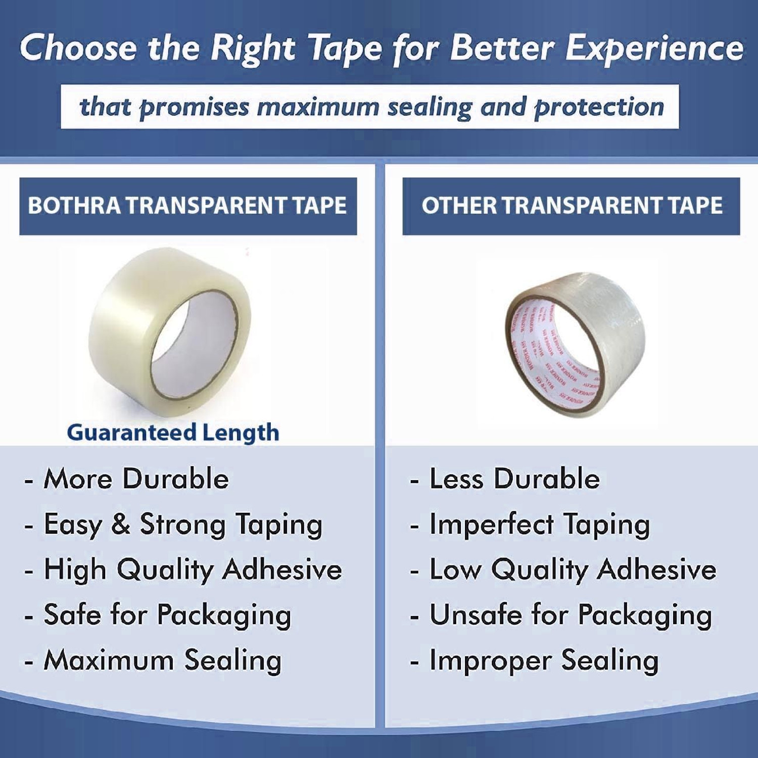 Image of BOTHRA Bopp Transparent & Brown 50 Meters Guaranteed Length Self Adhesive Tape 2 inch / 48mm x 50m (Manual)