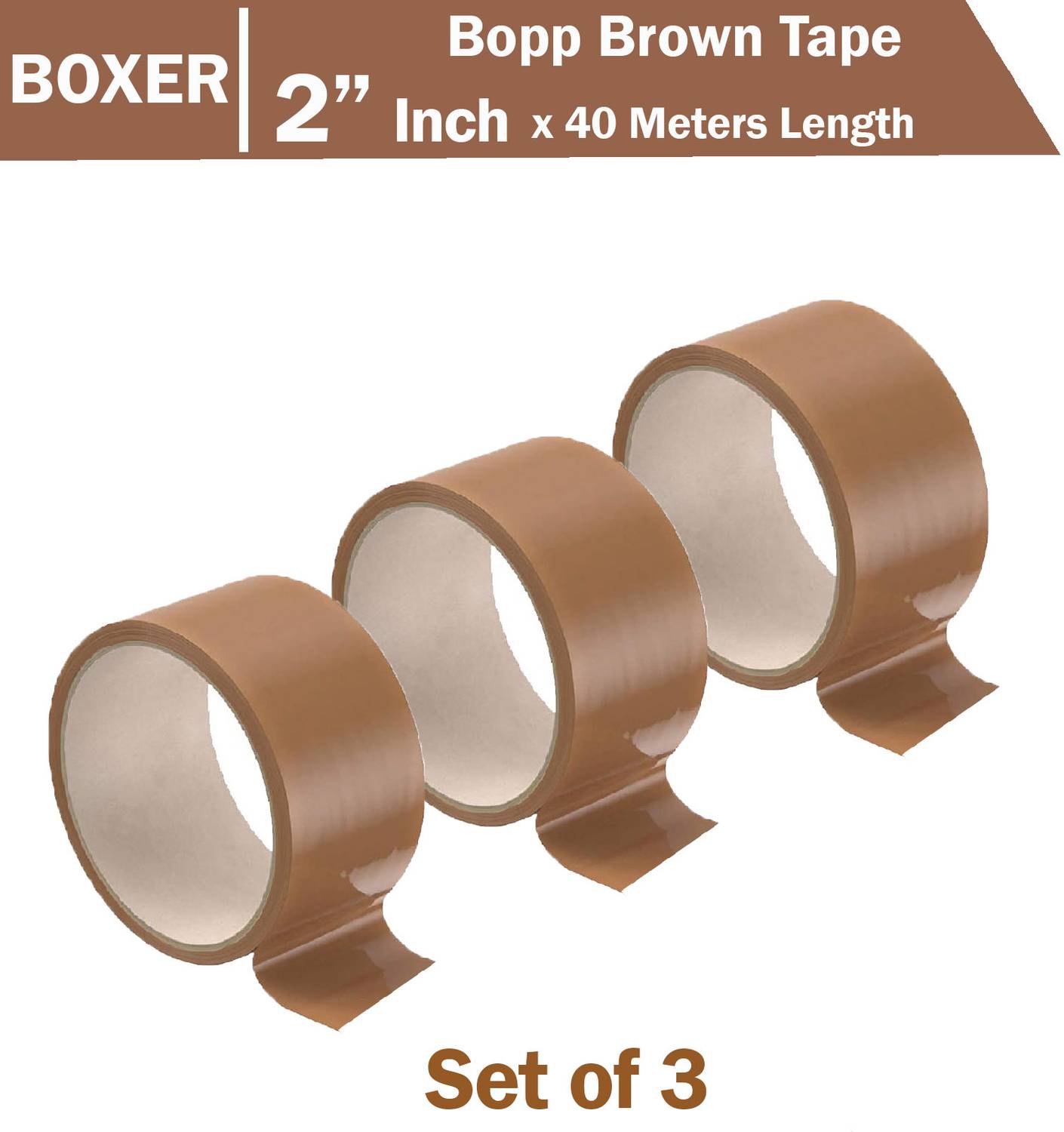 Boxer Brown Tape (Pack of 3) 2" Inch x 40 Meters Length Adhesive Tape (Manual)