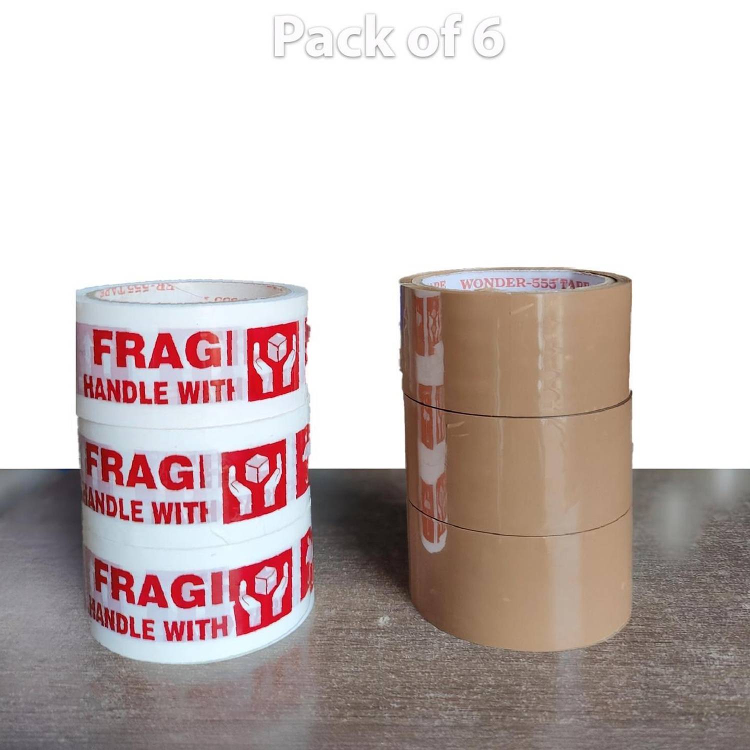 BOTHRA Fragile & Brown Tape ( Pack of 6 ) 50 Meter Length Guaranteed Self Adhesive Tape 2"/48mm x 50m (Manual)