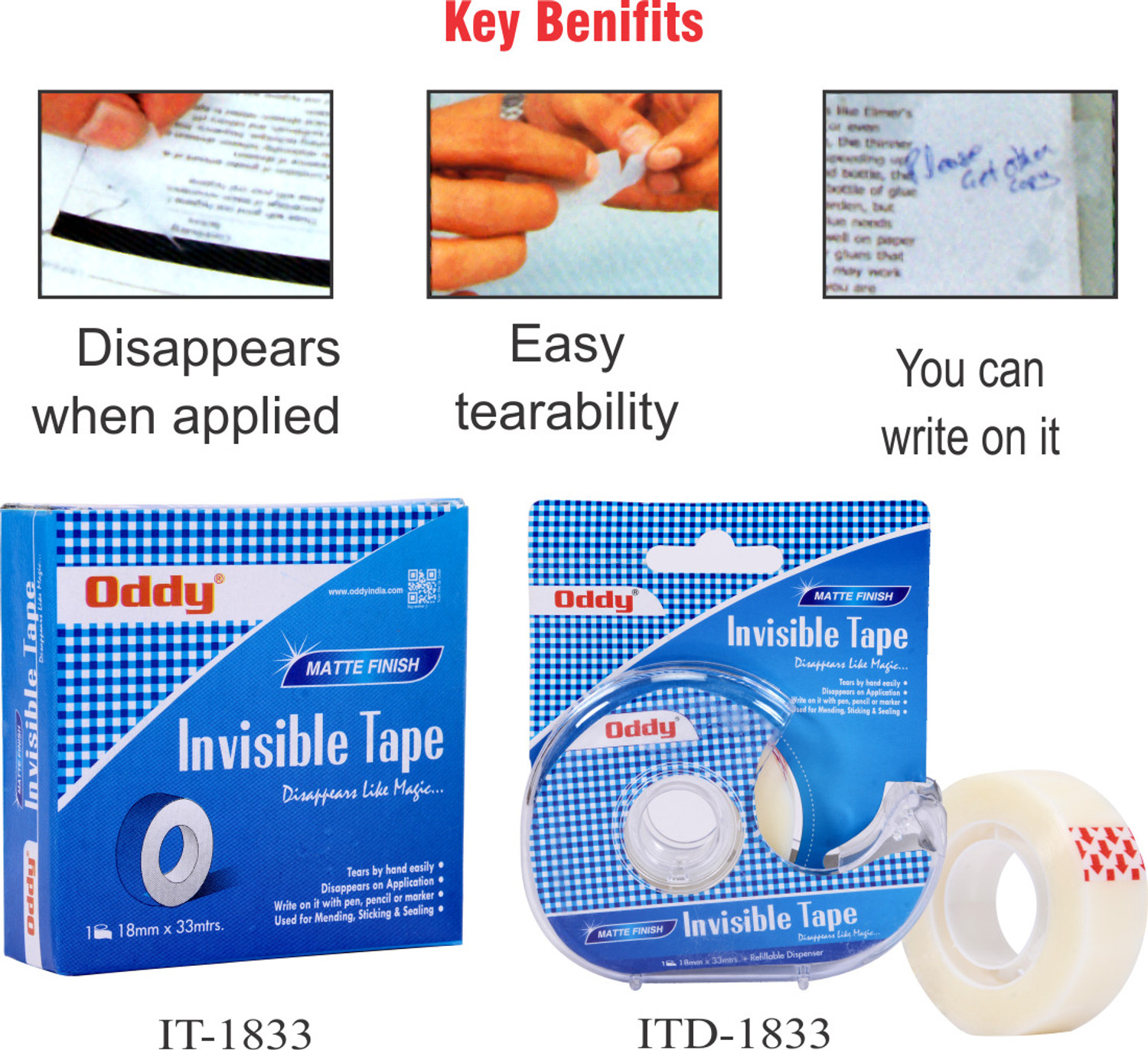 Image of Oddy Invisible Tape 33m with Tape Dispenser 18mmx33m (Manual)