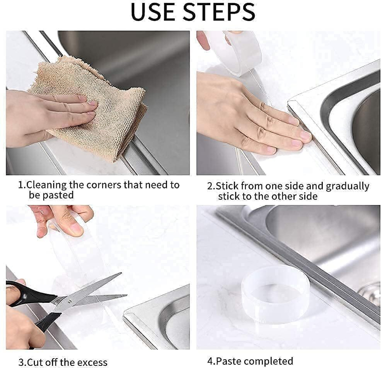 Image of ISVIN Transparent Acrylic Waterproof Self-Adhesive Tape . for Kitchen Sink Corner Line Sticking Strip Washable Adhesive Caulk Tape (Manual)