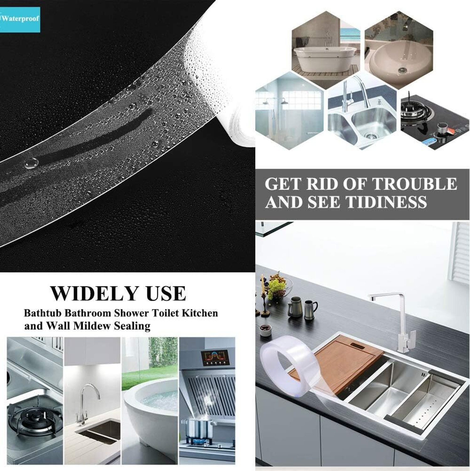 Image of ISVIN Transparent Acrylic Waterproof Self-Adhesive Tape . for Kitchen Sink Corner Line Sticking Strip Washable Adhesive Caulk Tape (Manual)