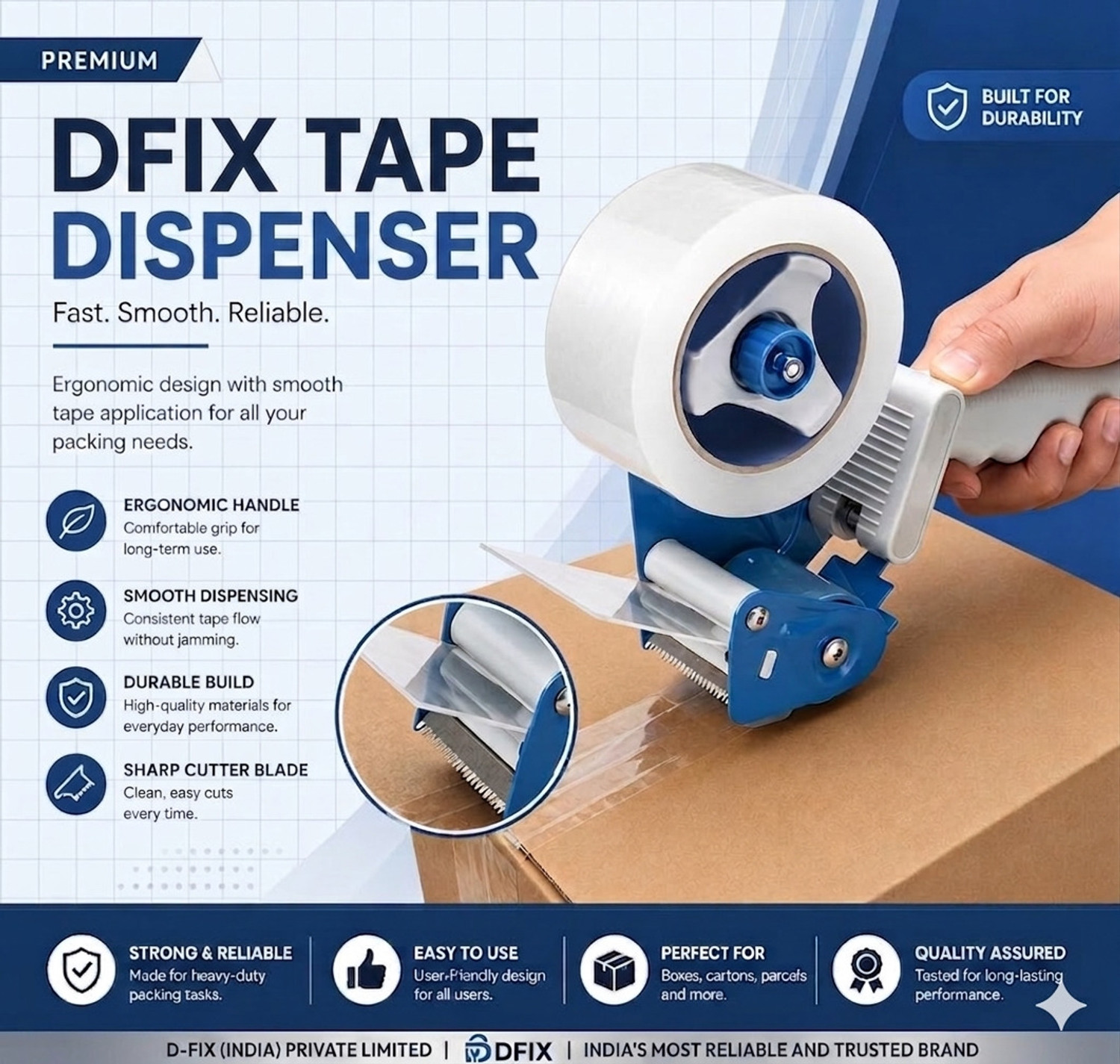 Image of Dfix Single Handheld Tape Dispenser Dispenser 2 Inch Packaging Tape Dispenser Machine With Stainless Steel Blade (Manual)