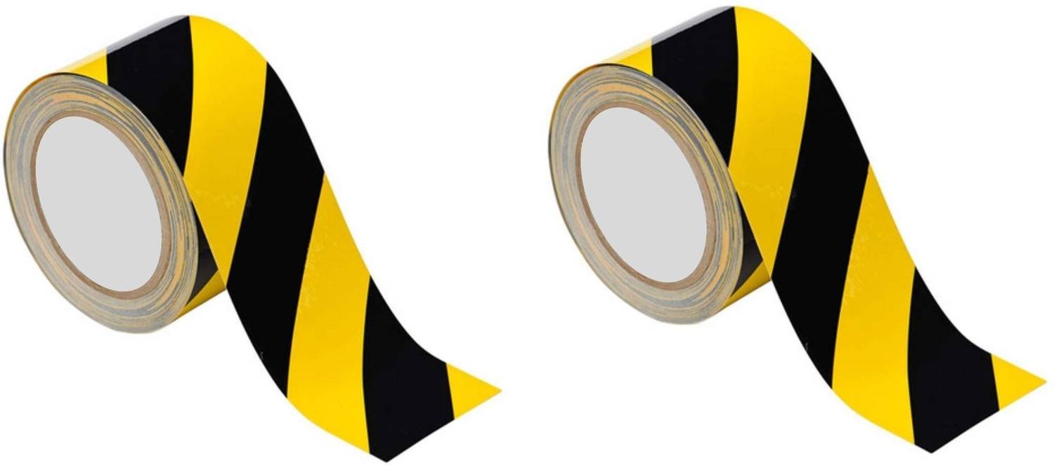 BlackDreams Anti Slip PVC Material Water Proof Floor Marking Manual 48mm (2 Inch) X 30 Meter Floor Marking Tape (Black & Yellow Zebbra, 2 No's) (Manual)