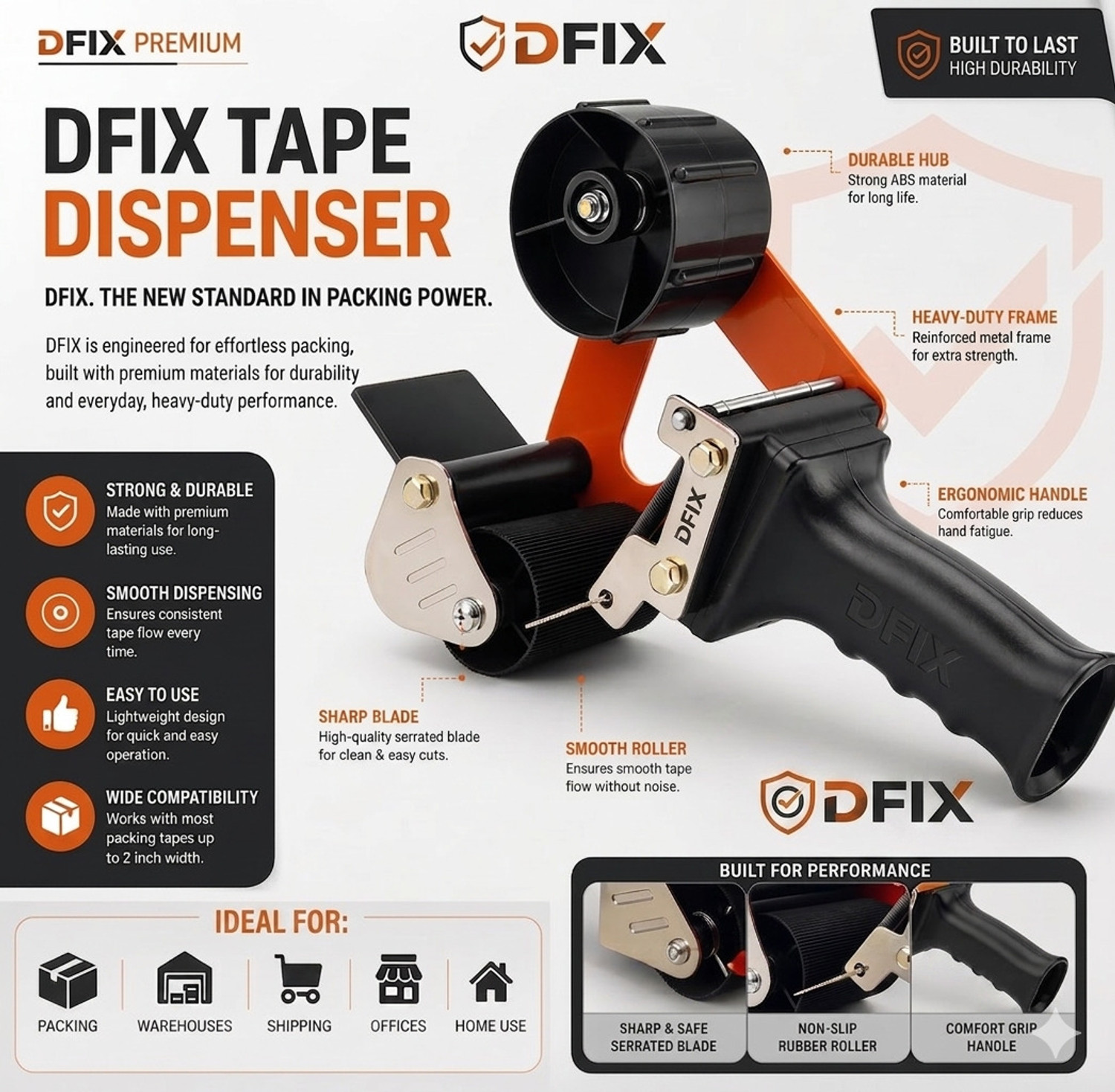 Image of Dfix Single Handheld Tape Dispenser Dispenser 2 Inch Packaging Tape Dispenser Machine With Stainless Steel Blade (Manual)