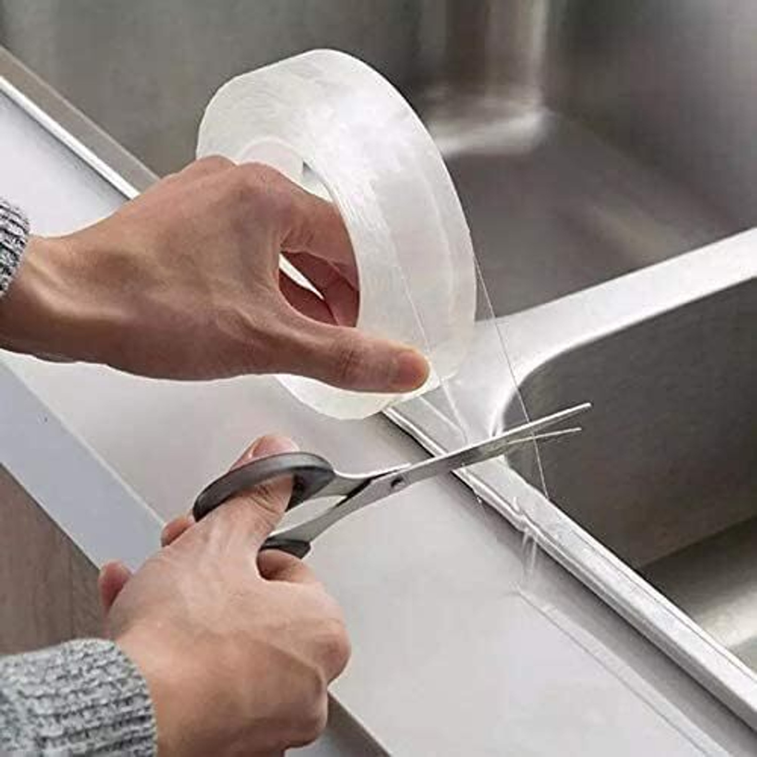 Image of ISVIN Transparent Acrylic Waterproof Self-Adhesive Tape . for Kitchen Sink Corner Line Sticking Strip Washable Adhesive Caulk Tape (Manual)