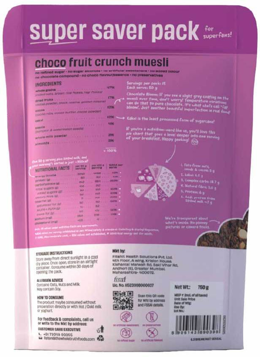 Image of The Whole Truth - Breakfast Muesli - Choco Fruit Crunch - SUPER SAVER PACK - 750g Pouch