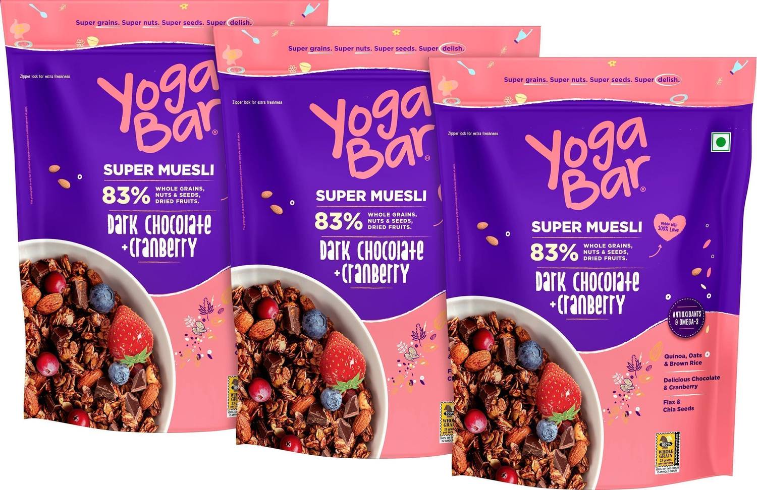 Yogabar Dark Chocolate & Cranberry Pack of 3 · 700 g (2.1 kg total)