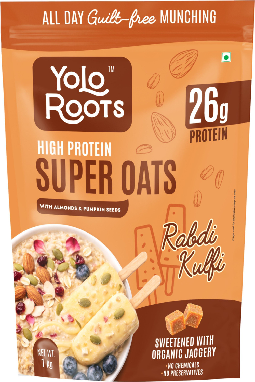 Image of Yolo Roots High Protein 26g Super Oats Rabdi Kulfi 1 Kg | No Refined Sugar Pouch Pouch