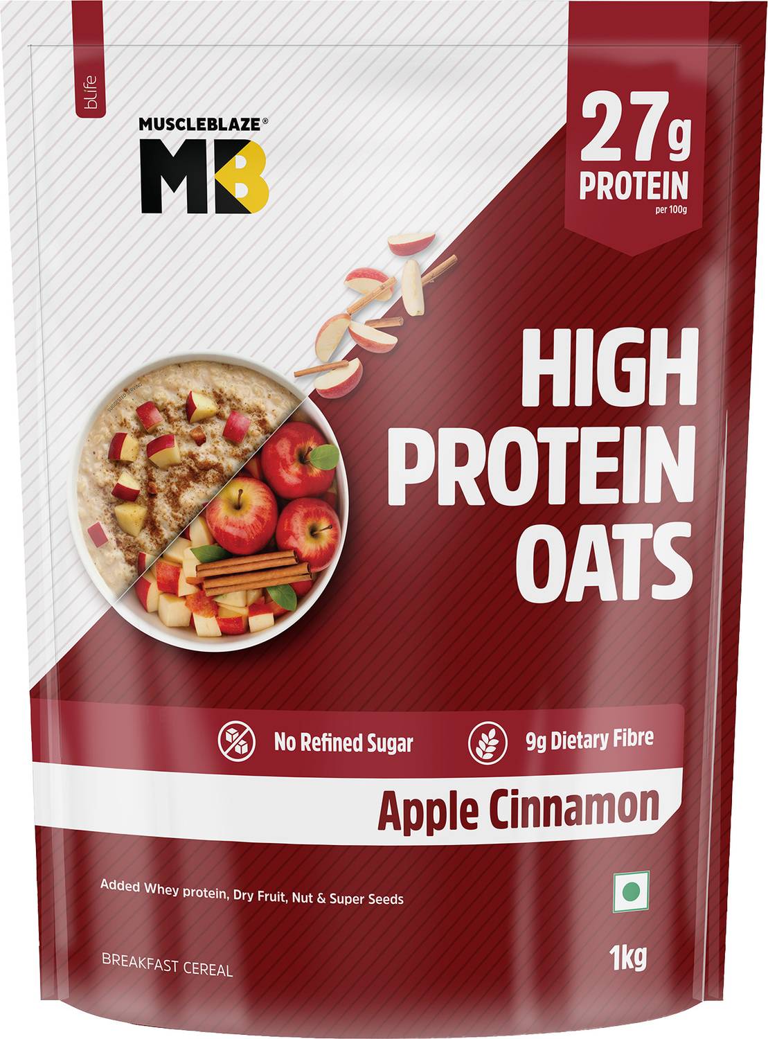 MUSCLEBLAZE High Protein Oats, Apple Cinnamon, 400g - Image 1