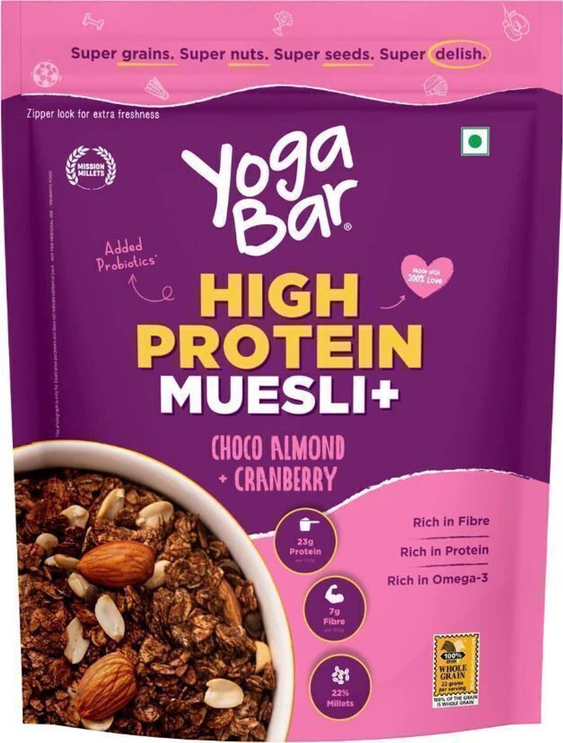 Yogabar High Protein Muesli 1kg Choco Almond & Cranberry - Image 2