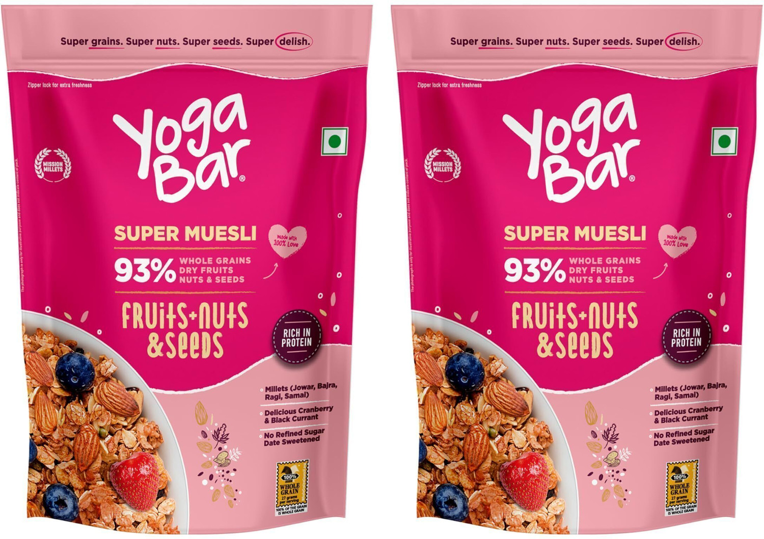 Image of Yogabar Muesli 1.4Kg Fruits Nuts&Seeds|Wholegrain Breakfast |700g x 2 Pouch