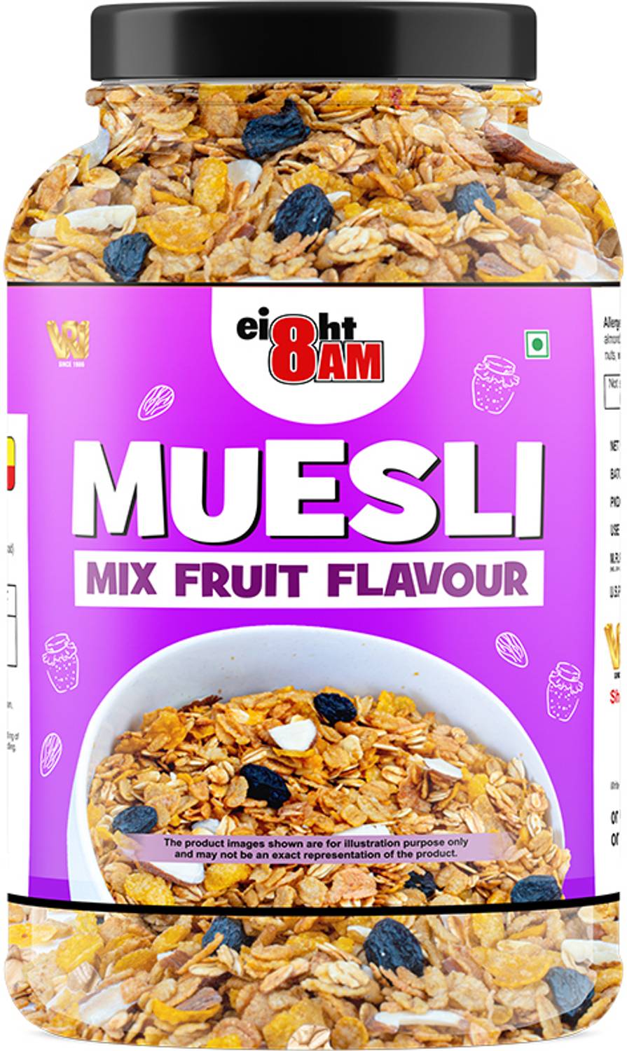 8AM Muesli 14% Fruit & Nut, with Almonds, Raisins, Apples, Strawberries, Pineapple Jar