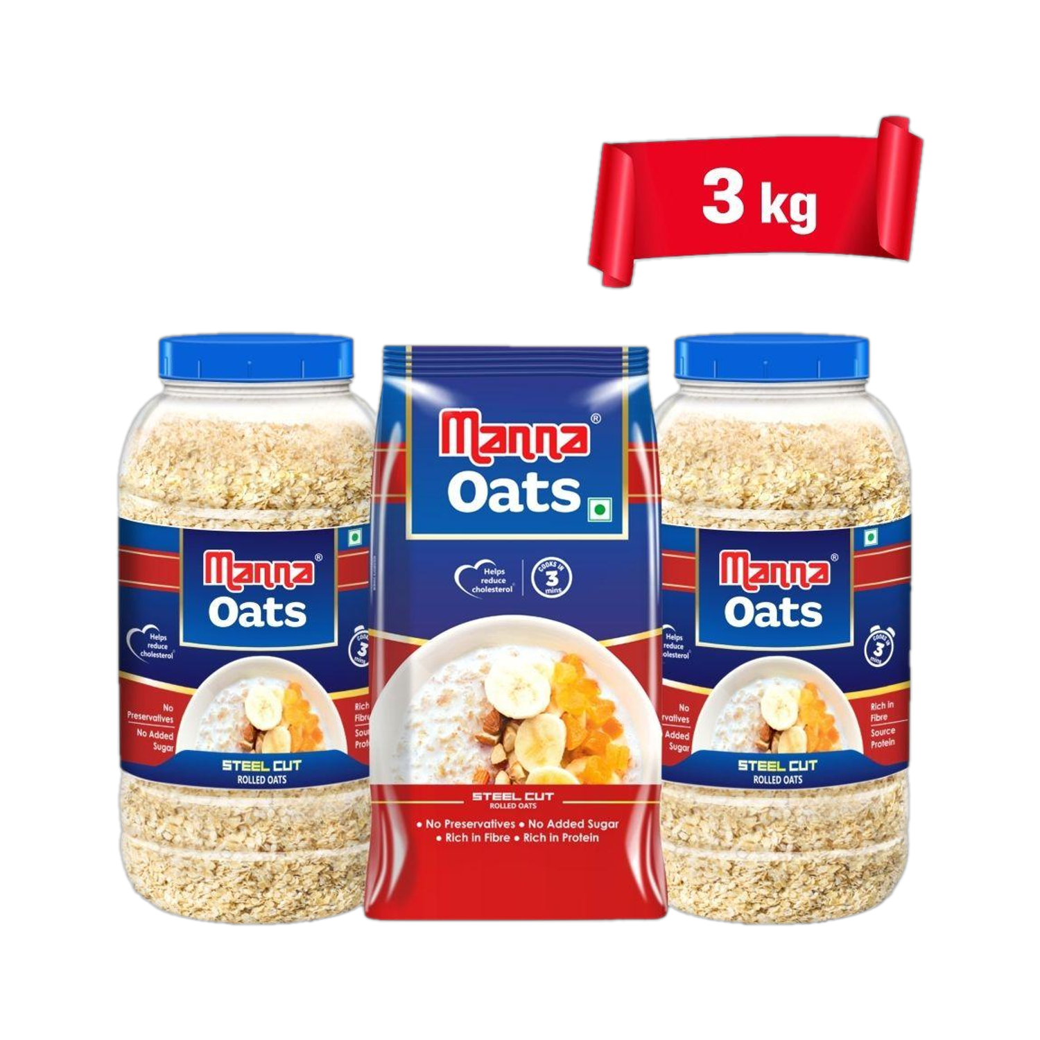 Manna by Manna Oats (2Jar+1Pouch) Gluten Free| High Fibre & Protein | Good for Diabetics Plastic Bottle Rs. 384 - Flipkart