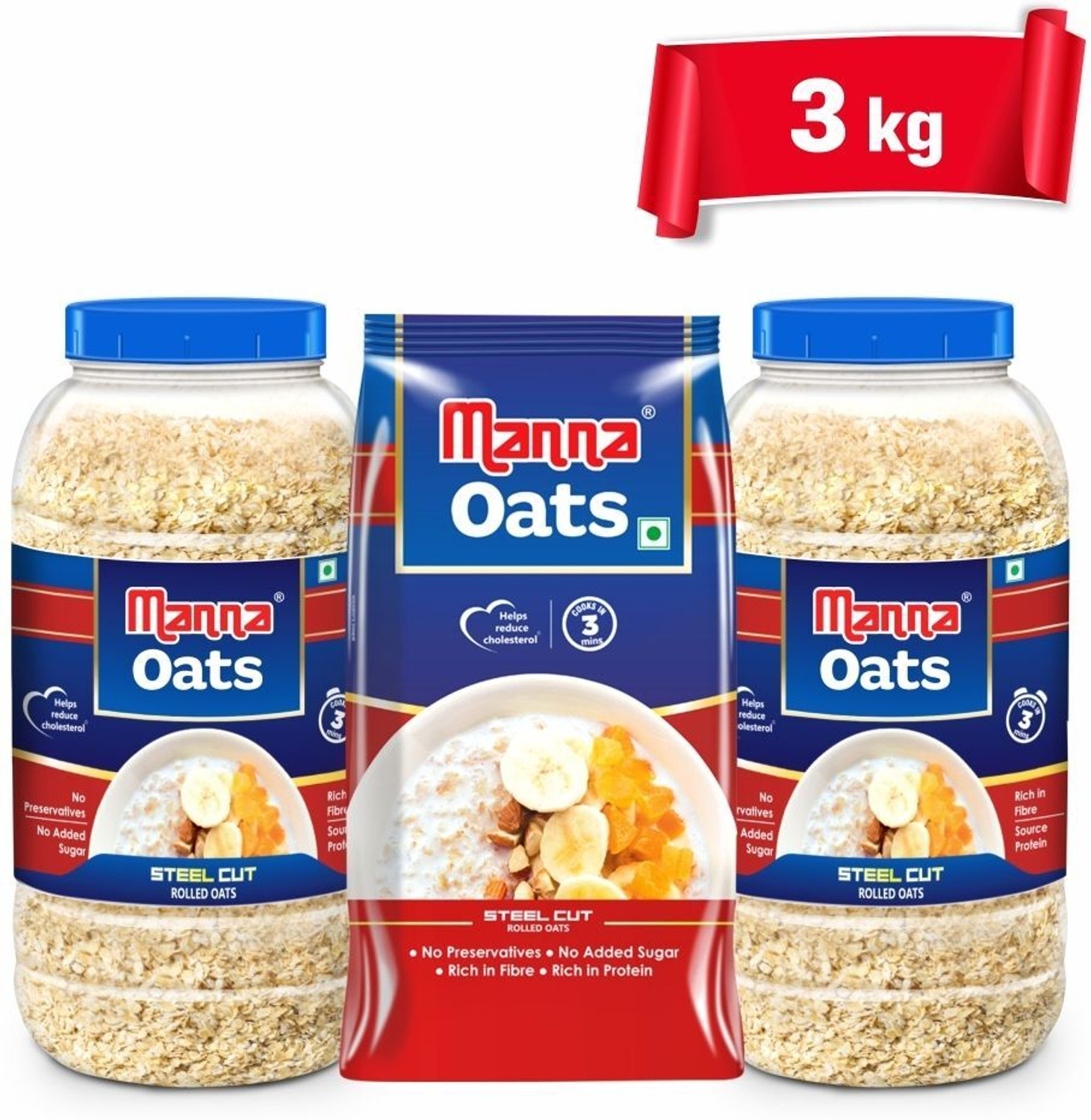Image of Manna by Manna Oats (2Jar+1Pouch) Gluten Free| High Fibre & Protein | Good for Diabetics Plastic Bottle