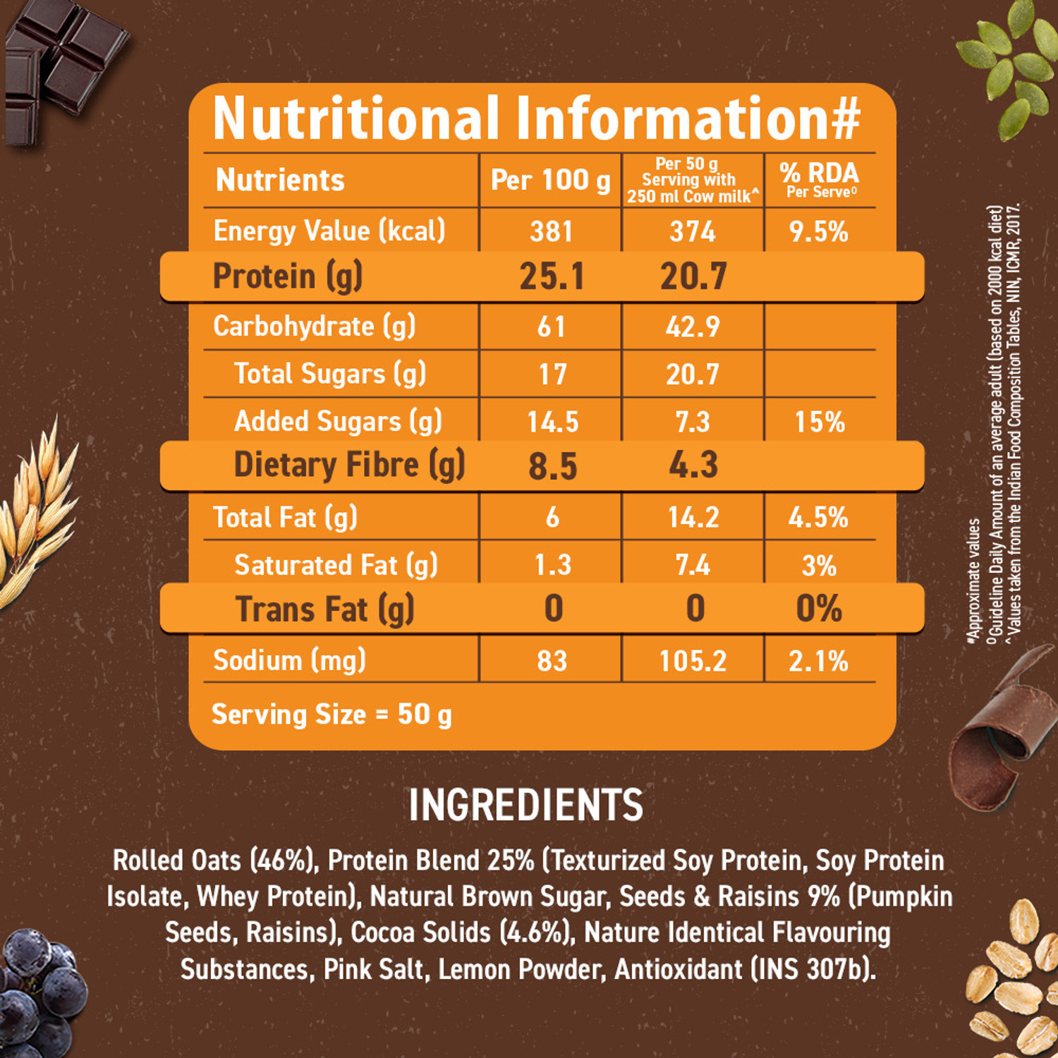 Image of Bagrry's by Bagrry's High Protein Oats Dark Chocolate (with 25g protein per 100g) Pouch