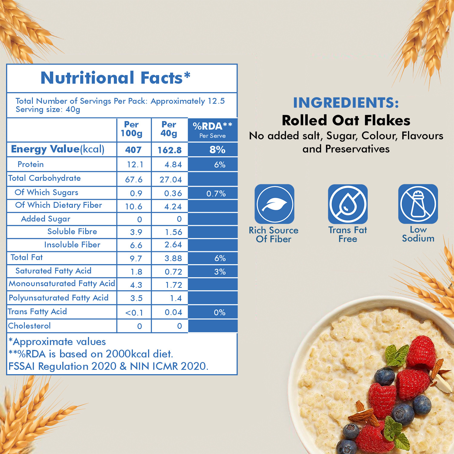 Image of Unifit 100% Wholegrain High Protein & Fibre Diet Food & Reducing Cholesterol 900g x 2 Pouch
