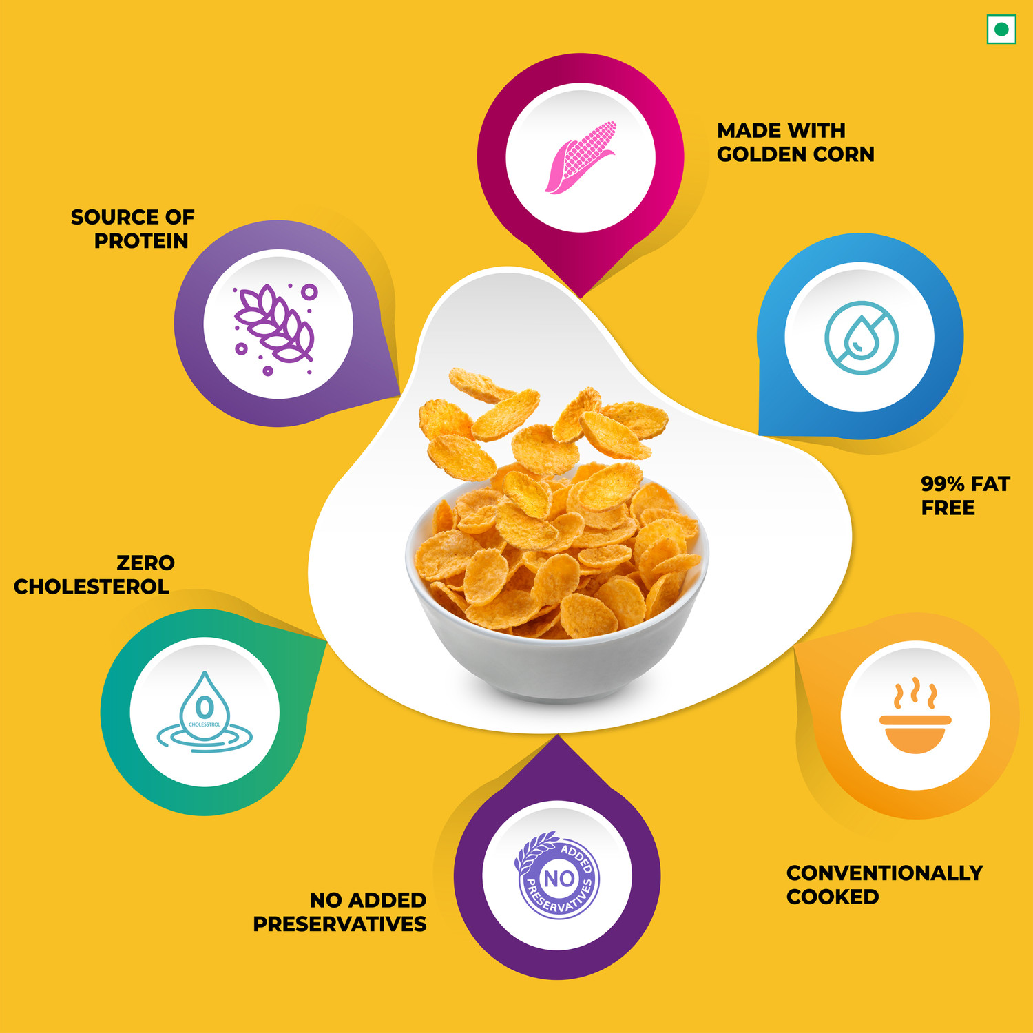 Image of Kwality Corn Flakes Original, 99% Fat-Free, Vitamins, Iron & Proteins, Breakfast cereals Pouch