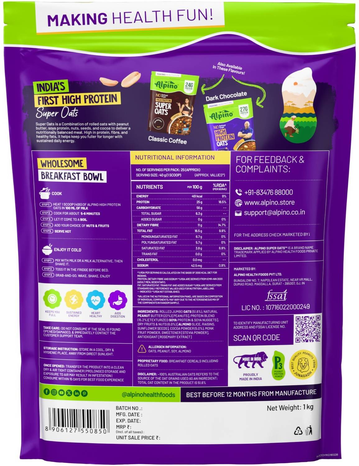 ALPINO High Protein Super Oats Chocolate 25% Protein - Image 2