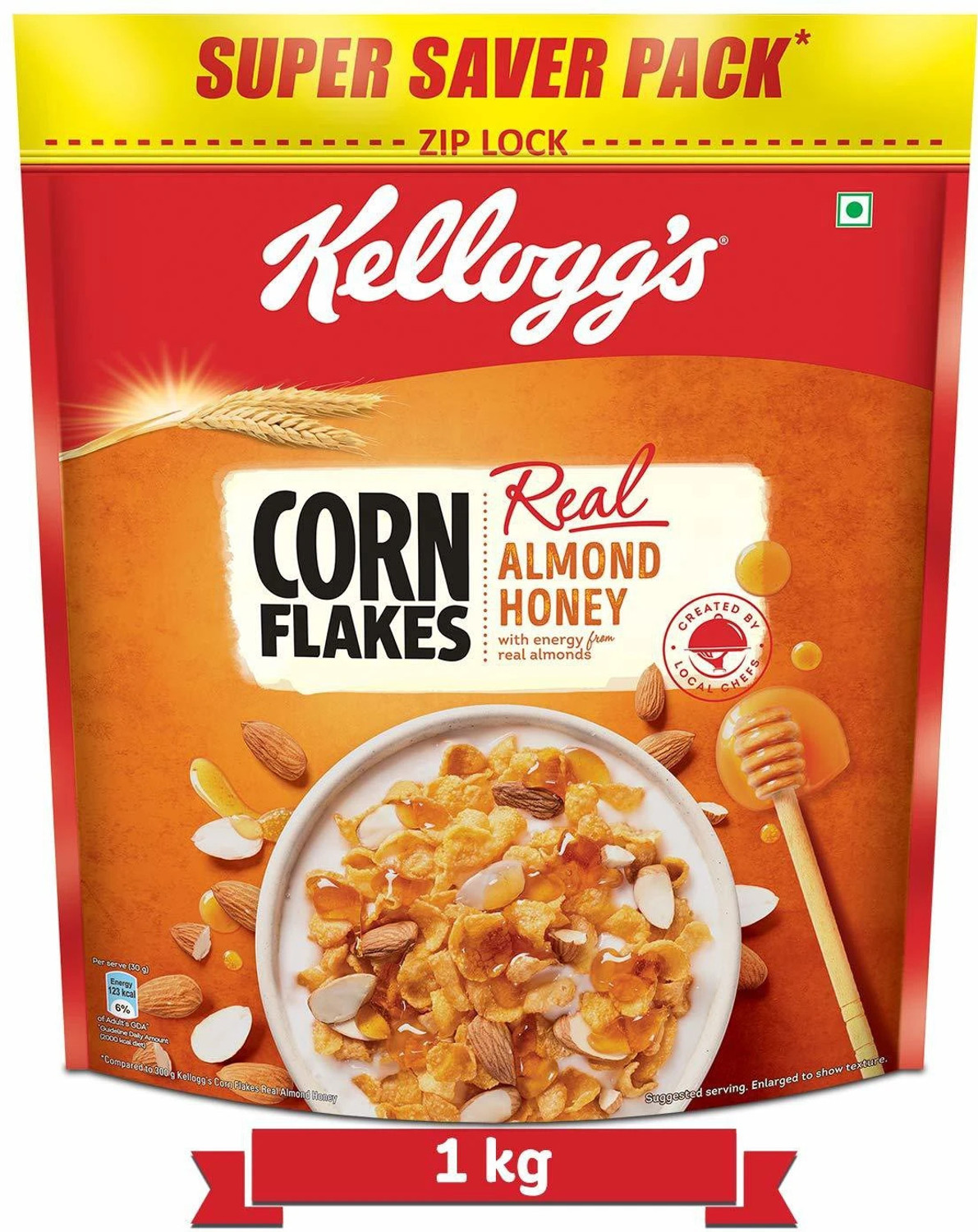 Image of Kellogg's Corn Flakes Real Almond Honey 1 kg Pouch